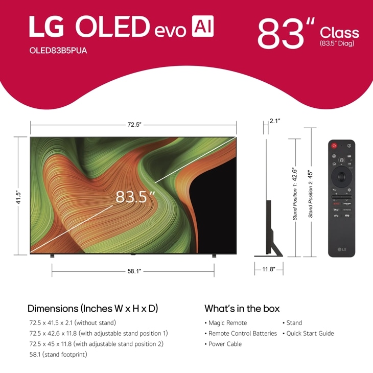 83 Inch Class LG OLED AI B5 4K Smart TV 2025