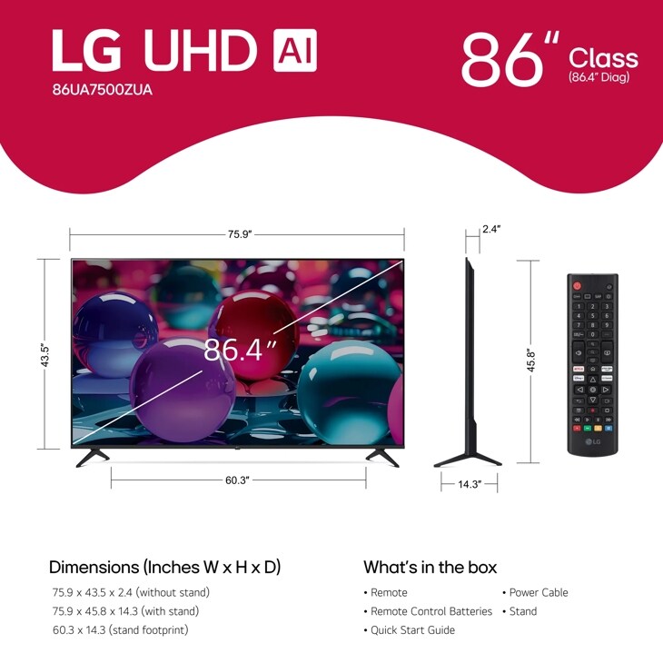 86 Inch Class LG UHD AI UA75 4K Smart TV 2025