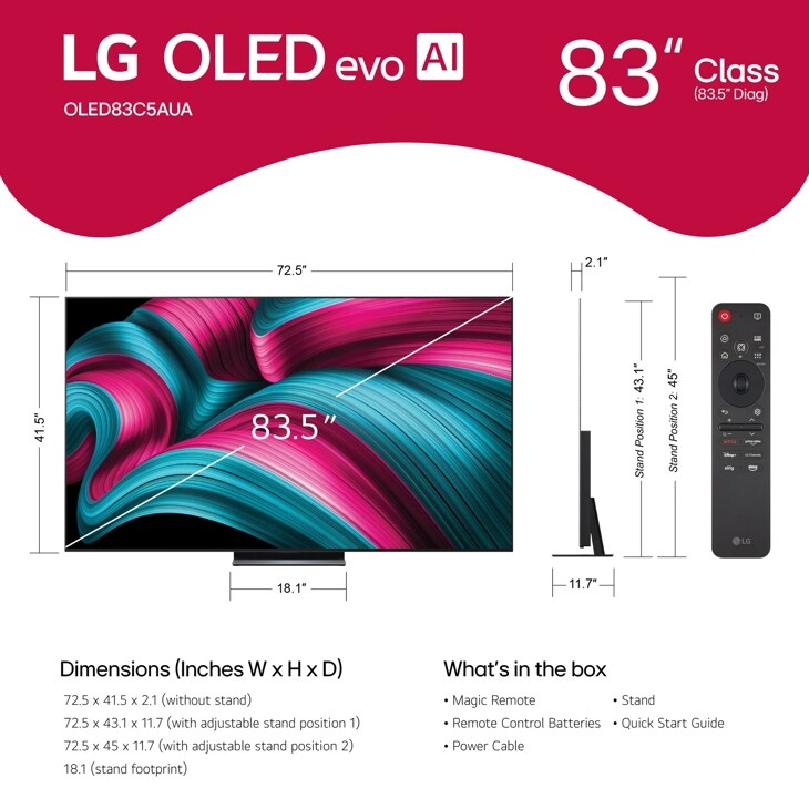 83 Inch Class LG OLED evo AI C5A 4K Smart TV 2025