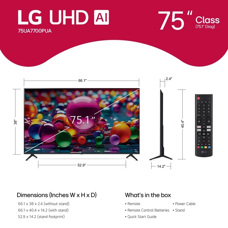 75 Inch Class LG UHD AI UA77 4K Smart TV 2025
