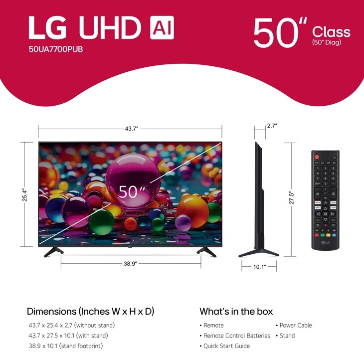 50 Inch Class LG UHD AI UA77 4K Smart TV 2025