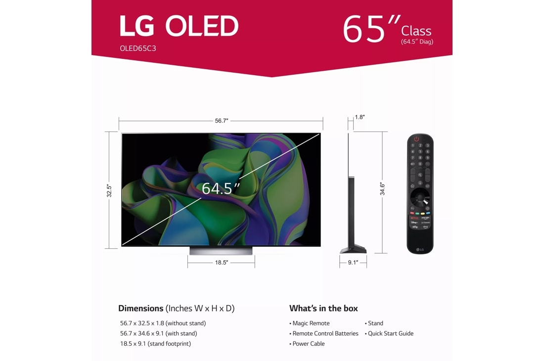 Model: OLED65C3PUA | LG Electronics LG OLED evo C3 65 Inch Class 4K Smart TV 2023