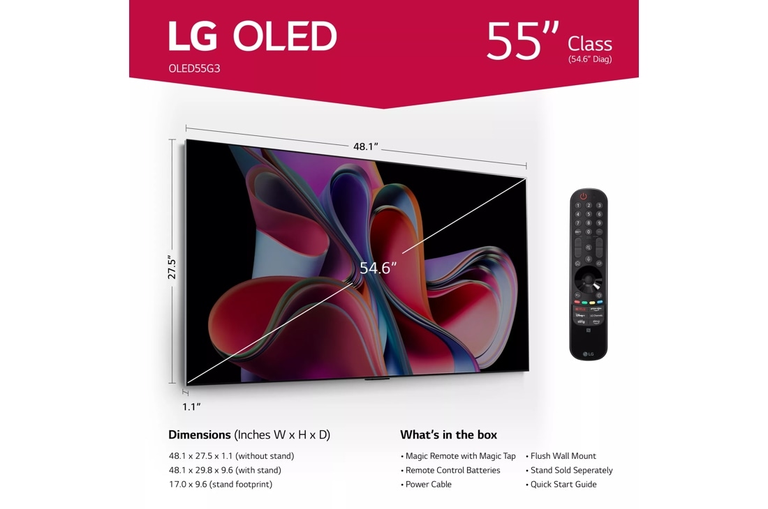 Model: OLED55G3PUA | LG Electronics LG OLED evo G3 55 inch 4K Smart TV 2023