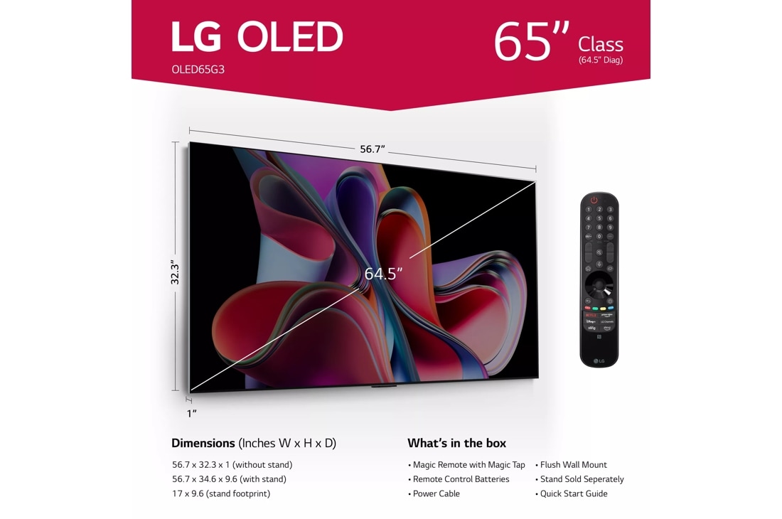 Model: OLED65G3PUA | LG Electronics LG OLED evo G3 65 Inch Class 4K OLED TV 2023