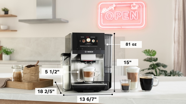 Model: TQU60703 | Bosch 800 Series, Fully Automatic Espresso Machine, VeroCafe, Stainless Steel, Removable Water Tank