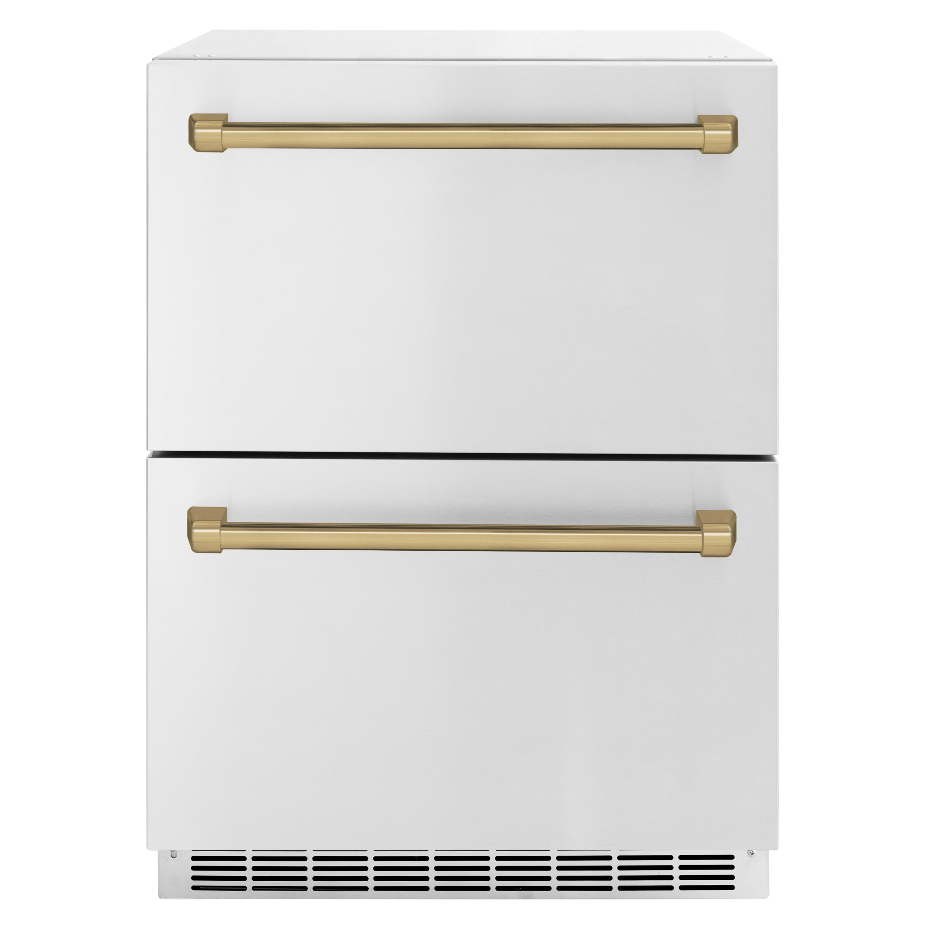 ZLINE ZLINE Autograph Edition 24 in. Touchstone 168 Can Outdoor-Rated Dual Refrigerator Drawer with Stainless Steel Doors and Champagne Bronze Handles (RDSOZ-ST-24-CB)