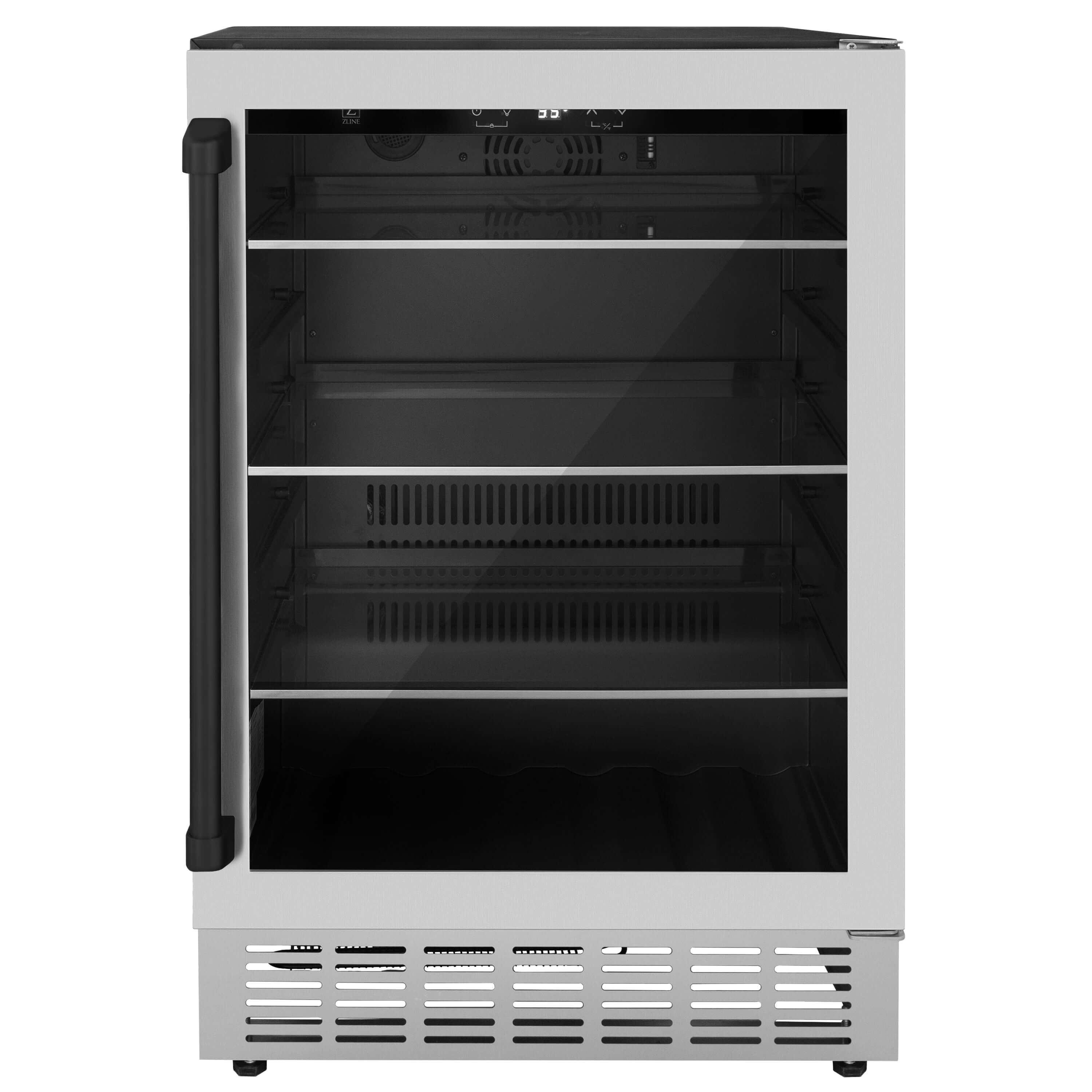 ZLINE ZLINE 24" Autograph Edition 154 Can Beverage Cooler Fridge with Adjustable Shelves in Stainless Steel with Matte Black Accents (RBVZ-US-24-MB)