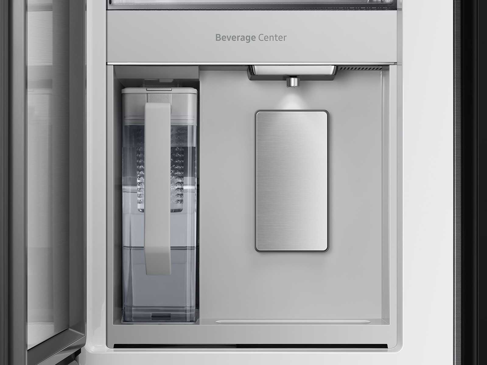 Model: RF29BB8900QK | Samsung Bespoke 4-Door French Door Refrigerator (29 cu. ft.) - in Charcoal Glass Top and Family Hub™ Panels with Stainless Steel Middle and Bottom Panels
