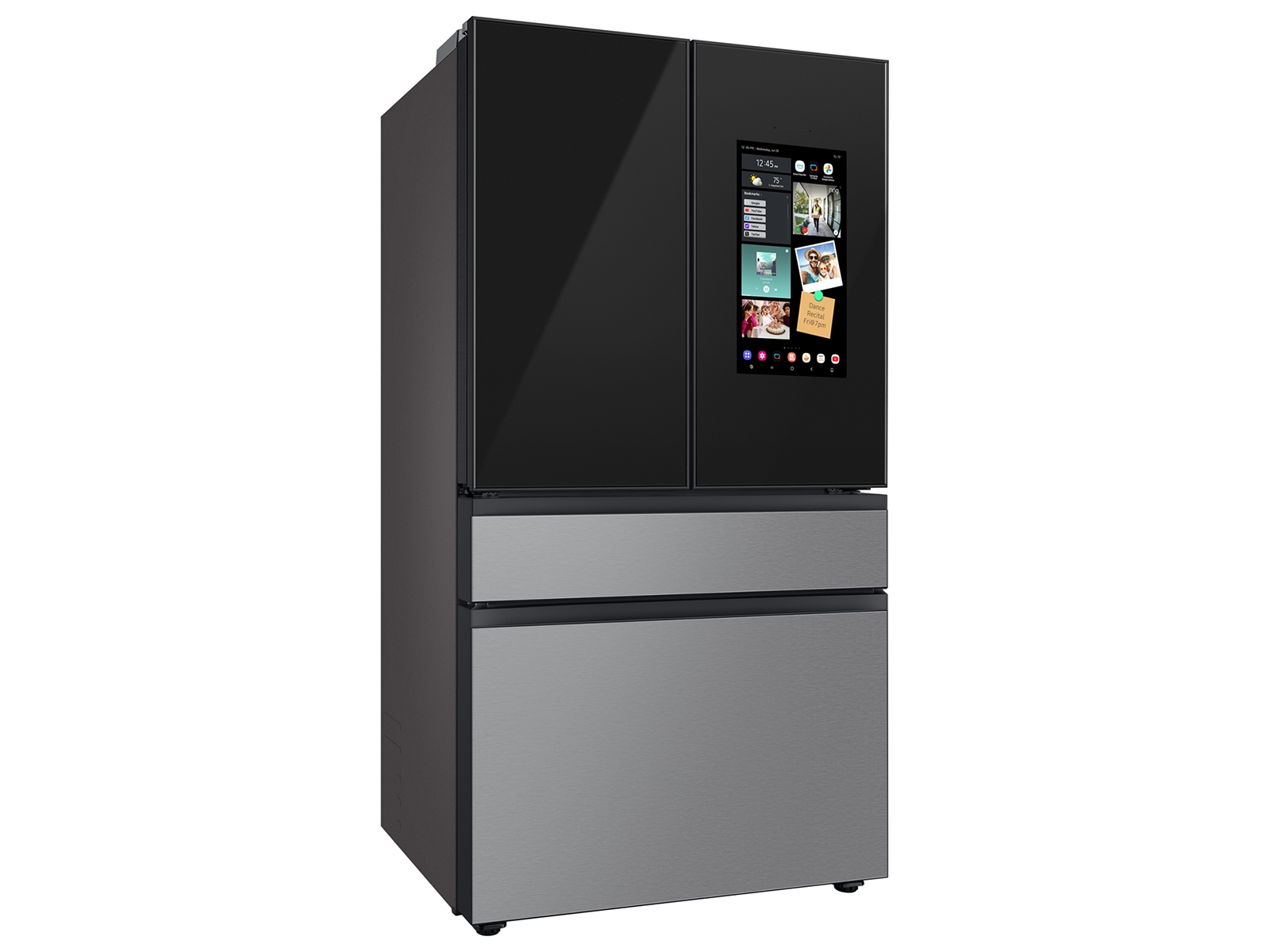 Model: RF29BB8900QK | Samsung Bespoke 4-Door French Door Refrigerator (29 cu. ft.) - in Charcoal Glass Top and Family Hub™ Panels with Stainless Steel Middle and Bottom Panels