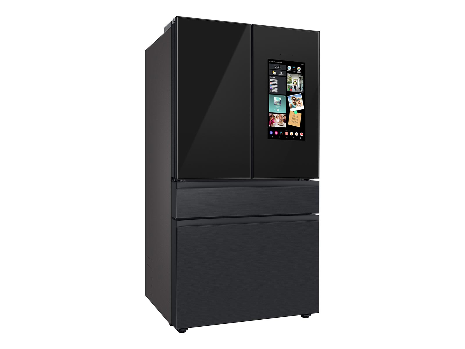 Model: RF29BB89008M | Samsung Bespoke 4-Door French Door Refrigerator (29 cu. ft.) – with Top Left and Family Hub™ Panel in Charcoal Glass - and Matte Black Steel Middle and Bottom Door Panels