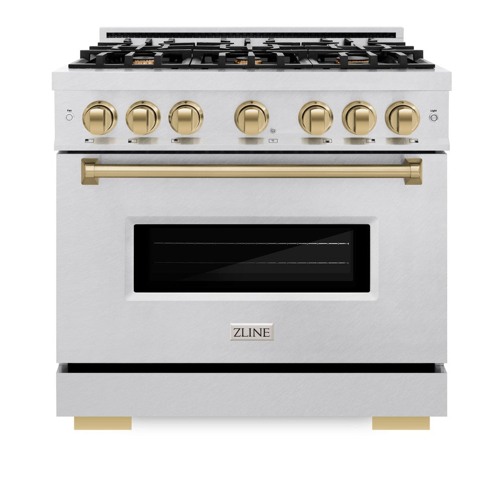 ZLINE ZLINE Autograph Edition 36 in. 5.2 cu. ft. Classic Dual Fuel Range with 6 Burner Gas Cooktop and Electric Convection Oven in DuraSnow Stainless Steel with Champagne Bronze Accents (CDRSZ-36-CB)