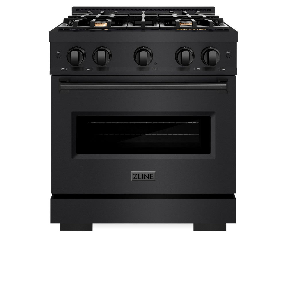 ZLINE ZLINE 30 in. 4.2 cu. ft. Classic Dual Fuel Range with Gas Cooktop and Electric Convection Oven in Black Stainless Steel with 4 Brass Burners (CDRB-BR-30)