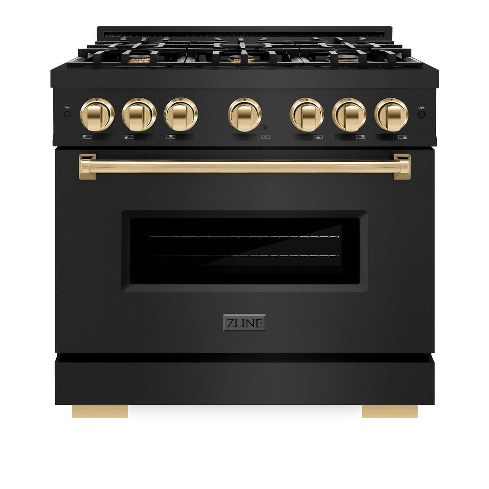ZLINE ZLINE Autograph Edition 36 in. 5.2 cu. ft. Classic Dual Fuel Range with 6 Burner Gas Cooktop and Electric Convection Oven in Black Stainless Steel with Polished Gold Accents (CDRBZ-36-G)
