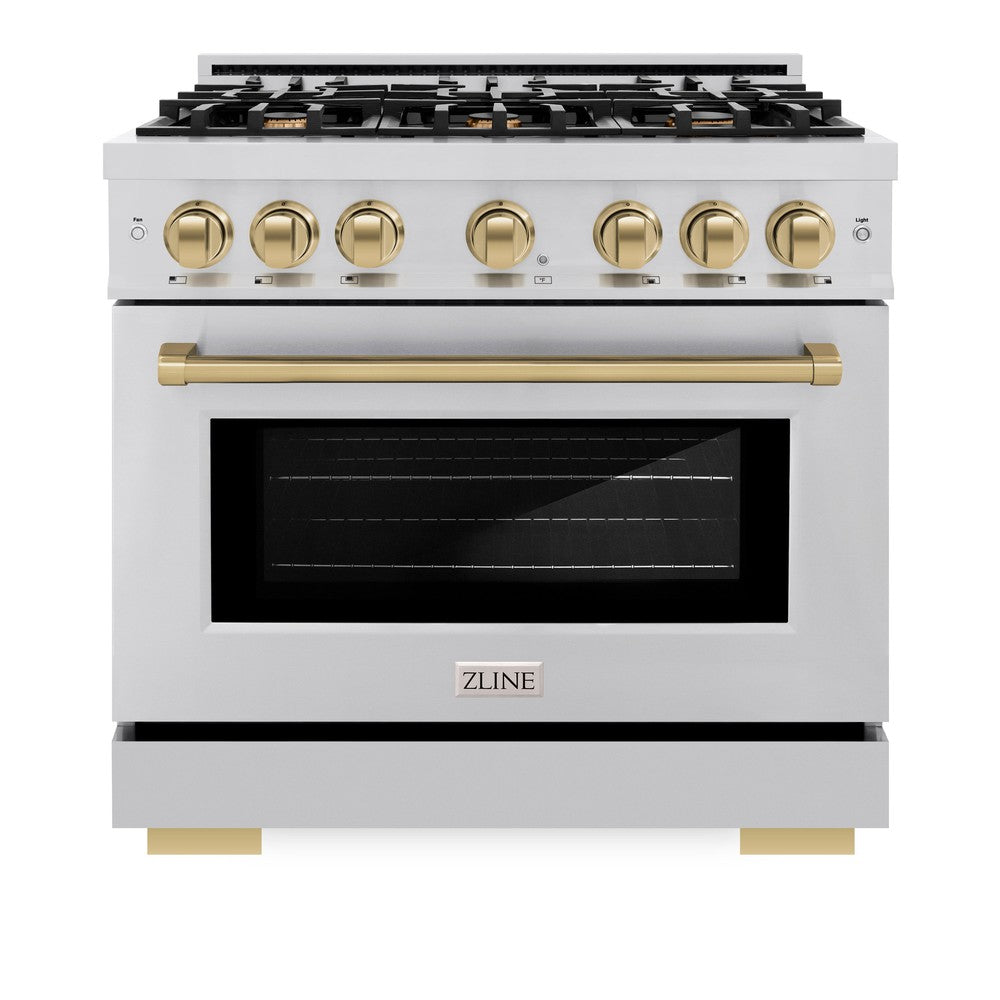 ZLINE ZLINE Autograph Edition 36 in. 5.2 cu. ft. Select Dual Fuel Range with 6 Burner Gas Cooktop and Electric Convection Oven in Stainless Steel with Champagne Bronze Accents (HDRZ-36-CB)