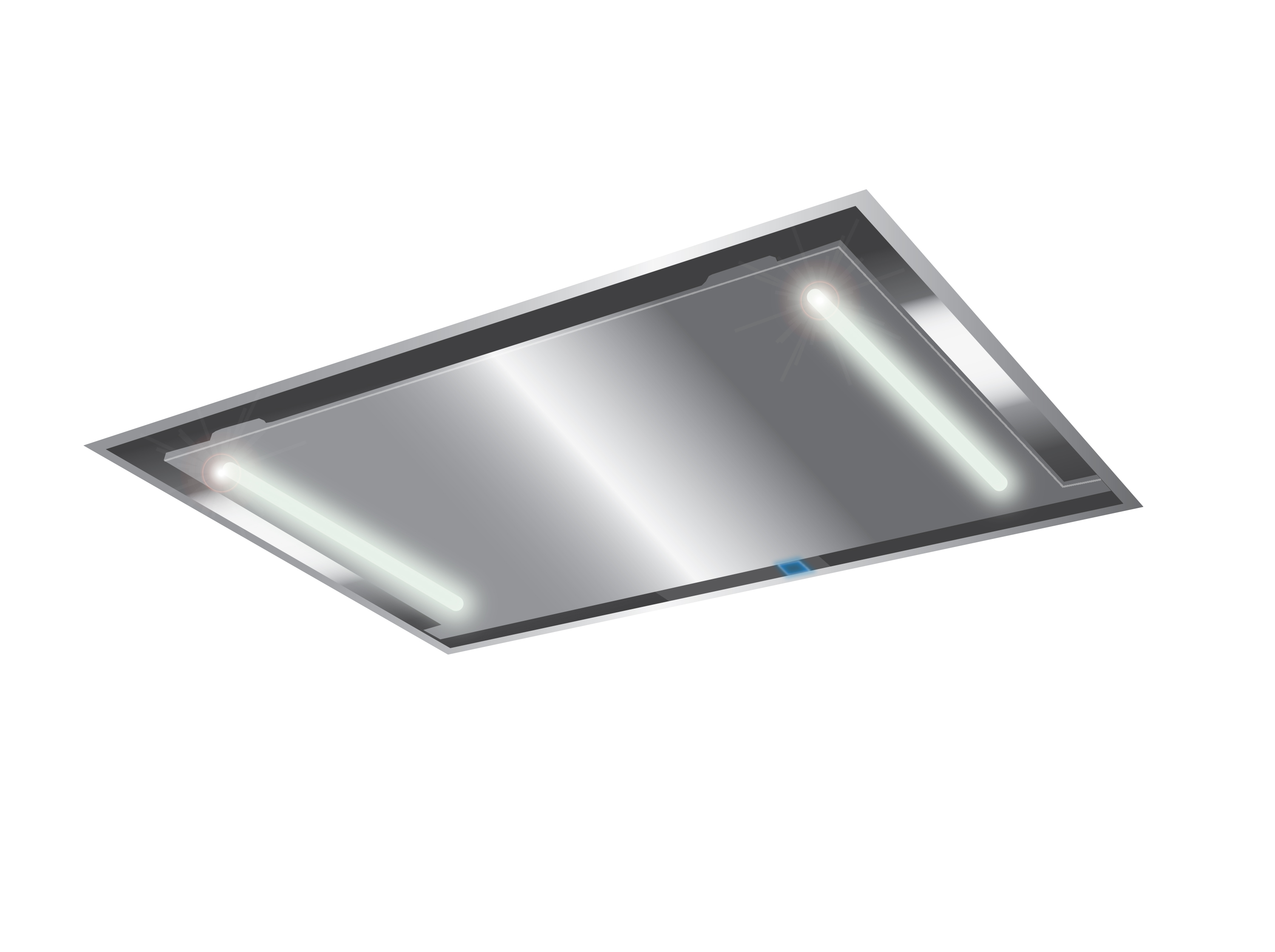 XO Appliances 42 in. Ceiling Mount Island Range Hood with Peripheral Aspiration and LED Lights in Stainless Steel.  ADA compatible Remote Control.