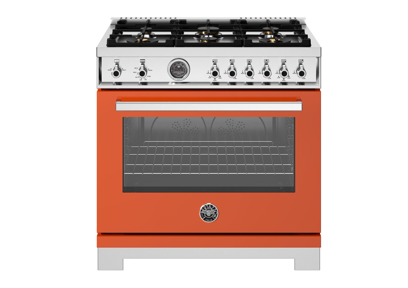 Bertazzoni 36" Professional Series range - Gas oven - 6 brass burners - Orange