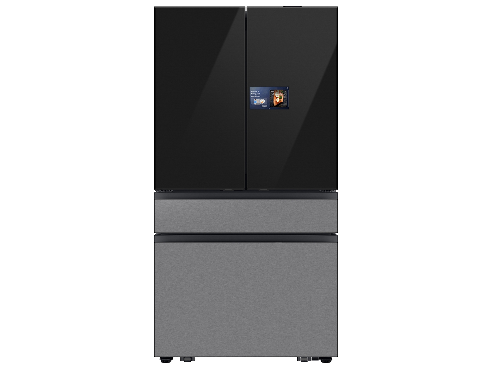 Model: RF90F23BECR | Samsung Bespoke 23 cu. ft. Counter Depth 4-Door French Door Refrigerator with AI Home & AI Vision Inside™ in Charcoal Glass and Stainless Steel