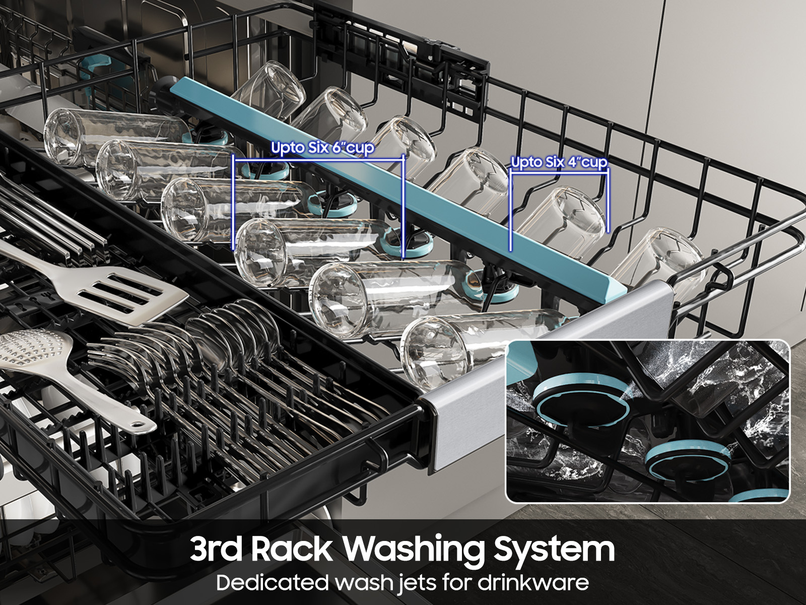 Model: DW90F89P0USR | Samsung 38 dBA Bespoke Auto Open Door Dishwasher with 3rd Rack Washing System in Fingerprint Resistant Stainless Steel