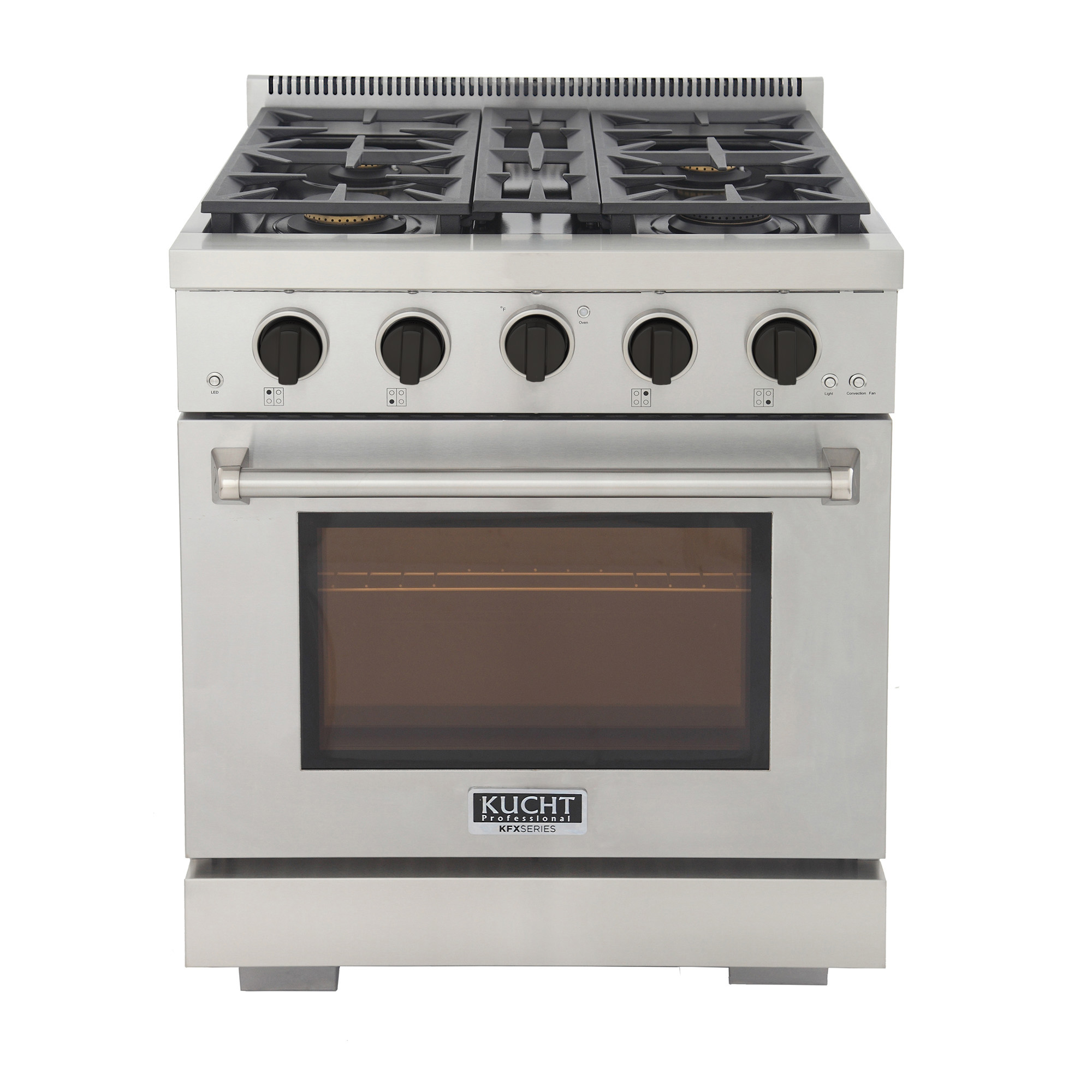 Kucht KUCHT Professional 30 in. 4.2 cu. ft. Propane Gas Range with Sealed Burners and Convection Oven in Stainless Steel with Tuxedo Black Knobs