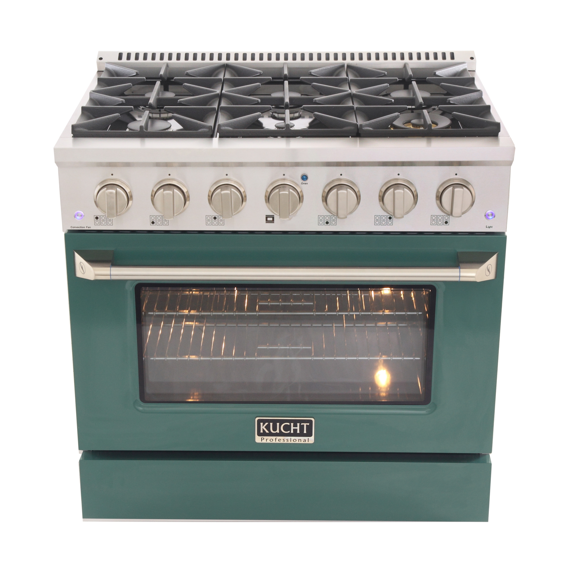 Kucht KUCHT Professional 36 in. 5.2 cu. ft. Natural Gas Range with Sealed Burners and Convection Oven in Stainless Steel with Green Oven Door