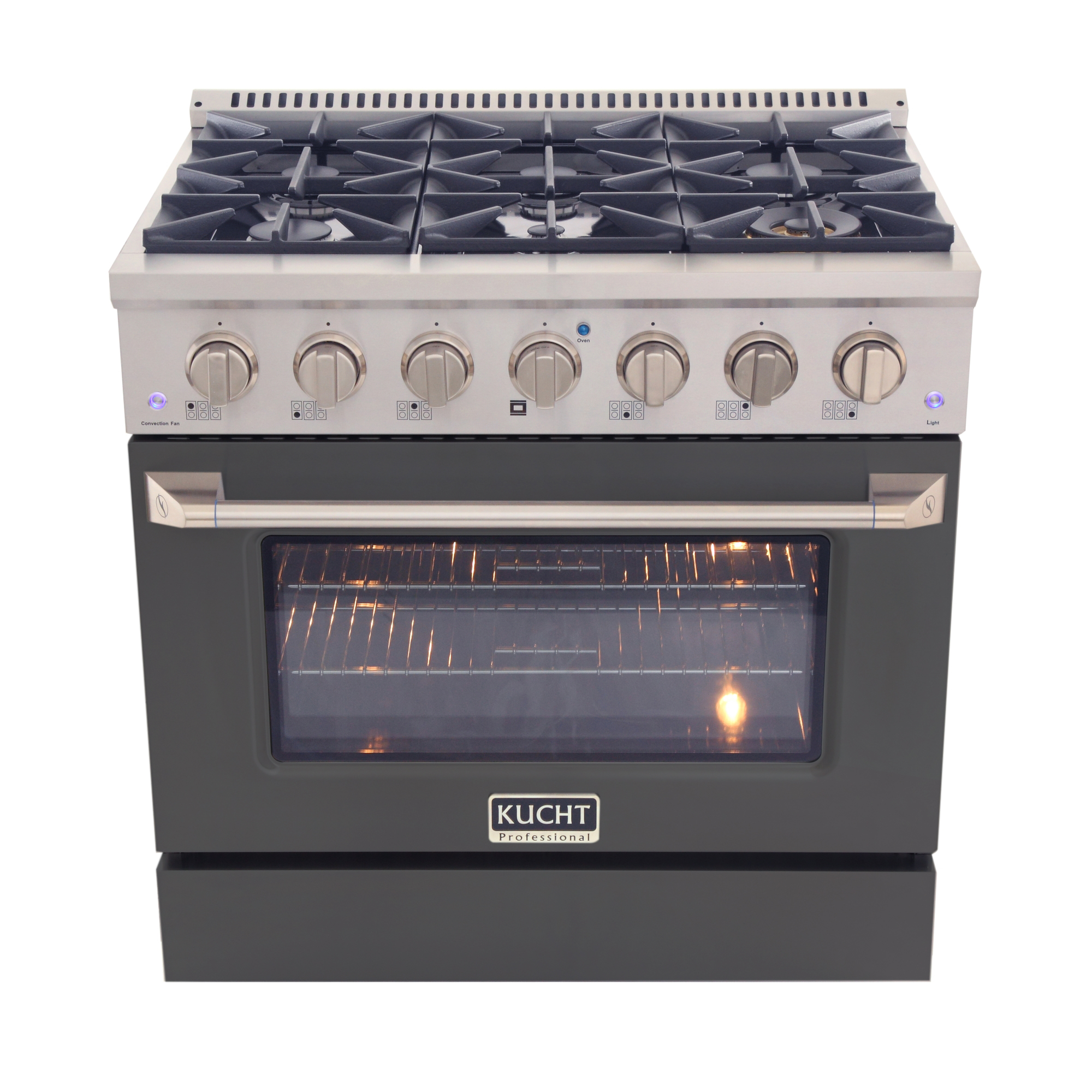 Kucht KUCHT Professional 36 in. 5.2 cu. ft. Natural Gas Range with Sealed Burners and Convection Oven in Stainless Steel with Cement Grey Oven Door
