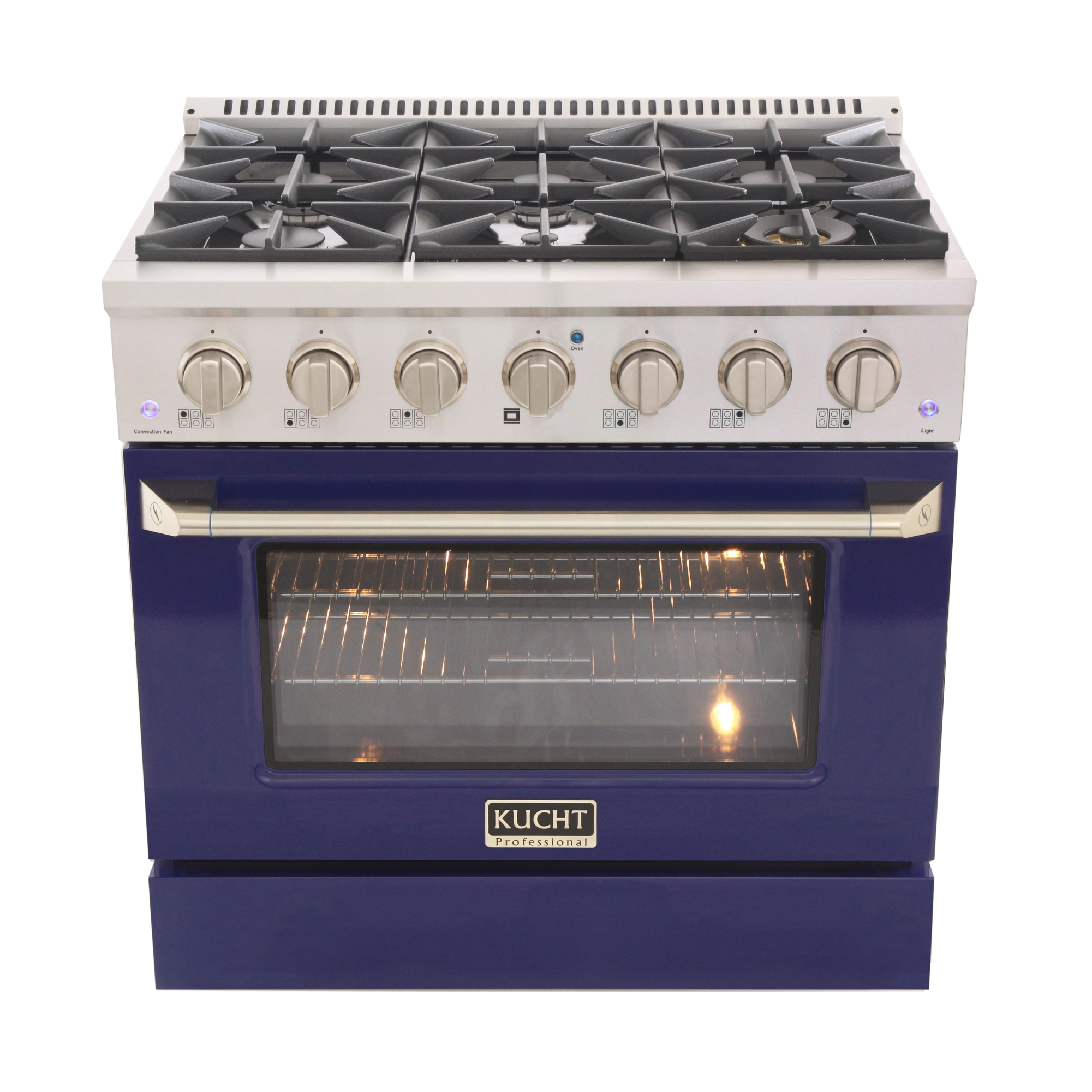 Kucht KUCHT Professional 36 in. 5.2 cu. ft. Propane Gas Range with Sealed Burners and Convection Oven in Stainless Steel with Blue Oven Door