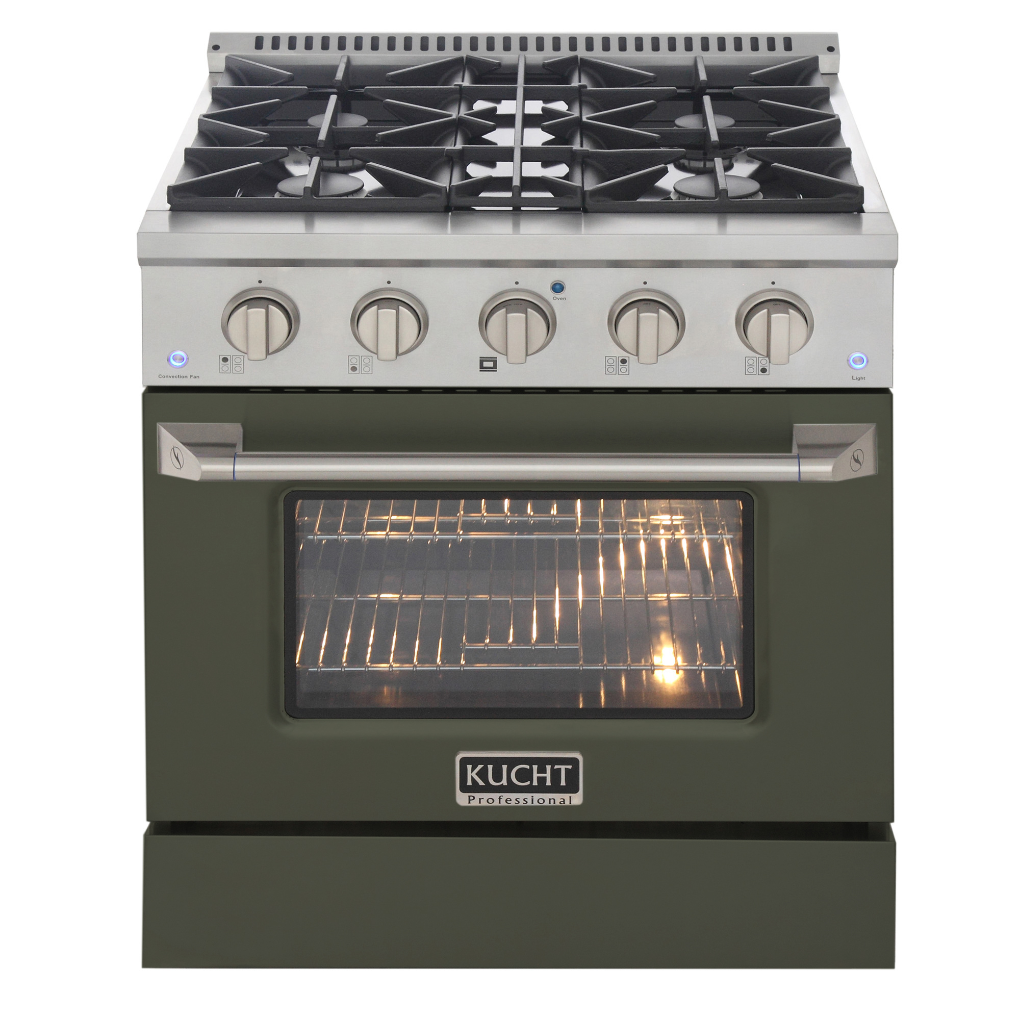 Kucht KUCHT Professional 30 in. 4.2 cu. ft. Dual Fuel Range for Natural Gas with Sealed Burners and Convection Oven in Stainless Steel with Olive Green Oven Door