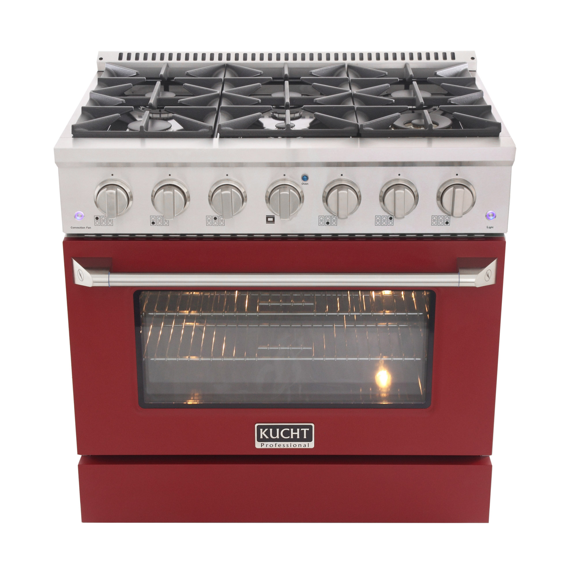 Kucht KUCHT Professional 36 in. 5.2 cu. ft. Dual Fuel Range for Propane Gas with Sealed Burners and Convection Oven in Stainless Steel with Red Oven Door