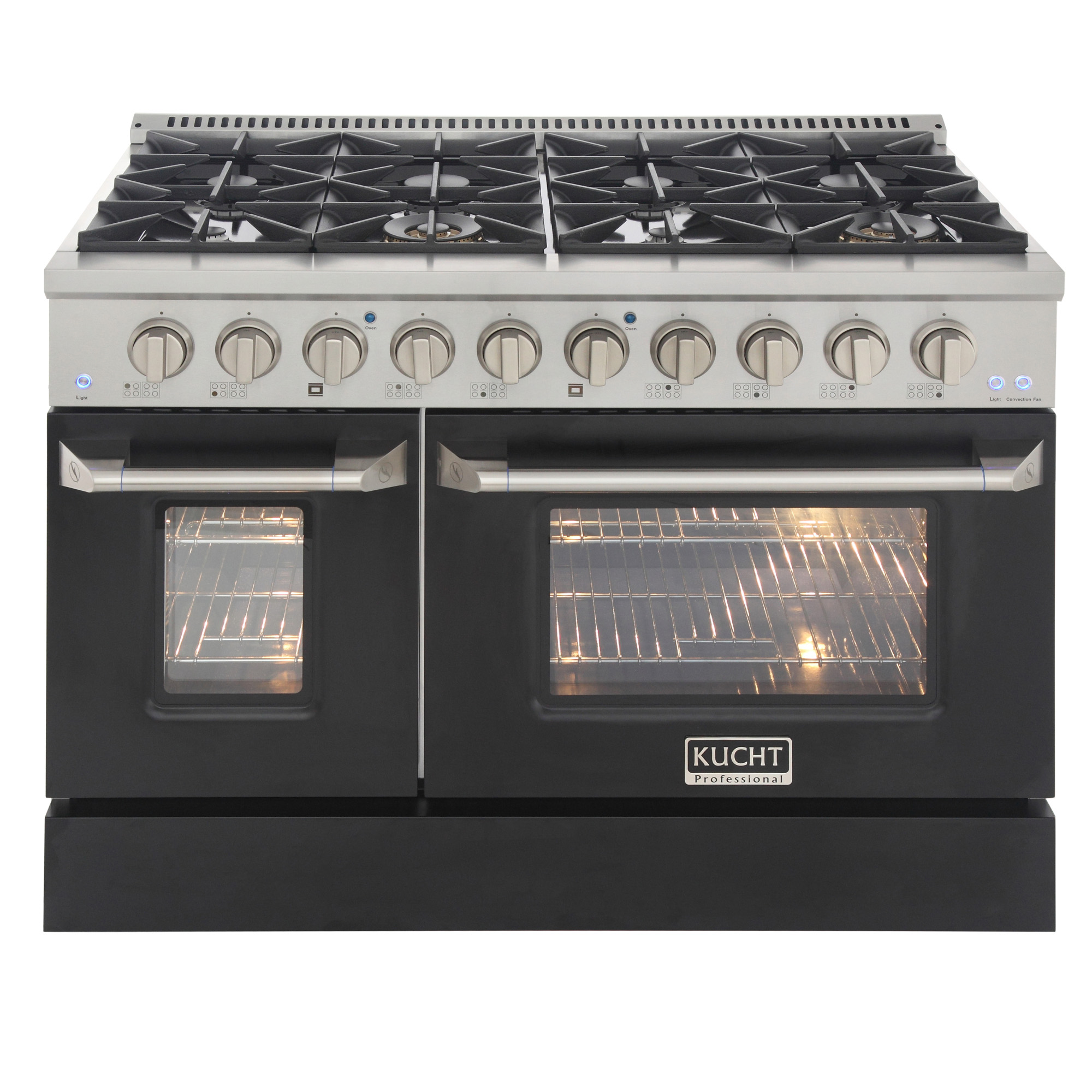 Kucht KUCHT Professional 48 in. 6.7 cu. ft. Dual Fuel Range for Natural Gas with Sealed Burners, Griddle/Grill and Two Ovens - One Convection - in Stainless Steel with Black Oven Doors