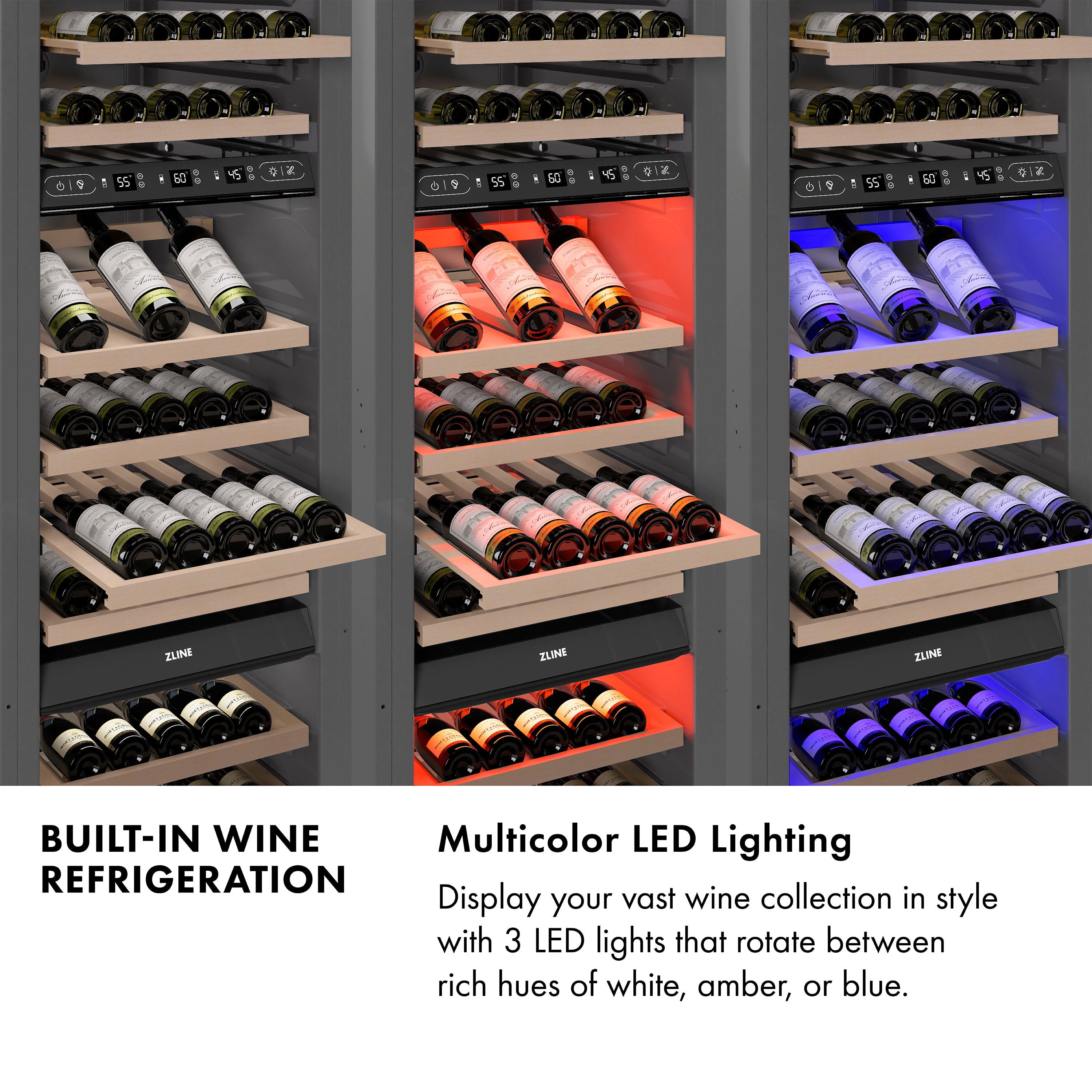 Model: RBCWVRZ-18-CB | ZLINE ZLINE Autograph Edition 18 in. 9.0 cu. ft. Triple Zone 68 Bottle Panel Ready Right Hinge Column Wine Cooler with Champagne Bronze Accents (RBCWVRZ-18-CB)