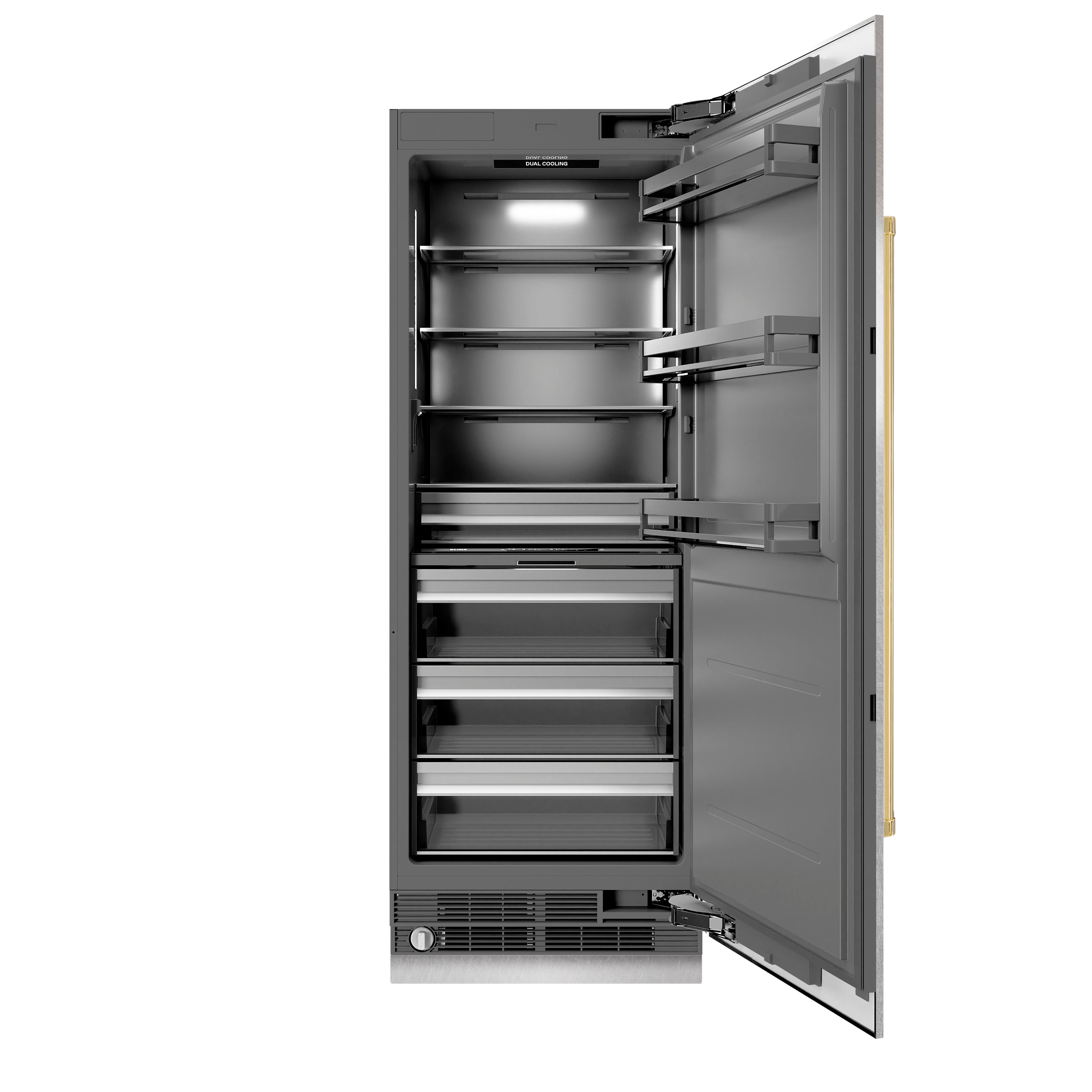 ZLINE ZLINE Autograph Edition 30 in. 16.7 cu. ft. Column Refrigerator in DuraSnow® Stainless Steel with Graphite Gray Interior and Polished Gold Accents (RCRVZ-SN-30-G)