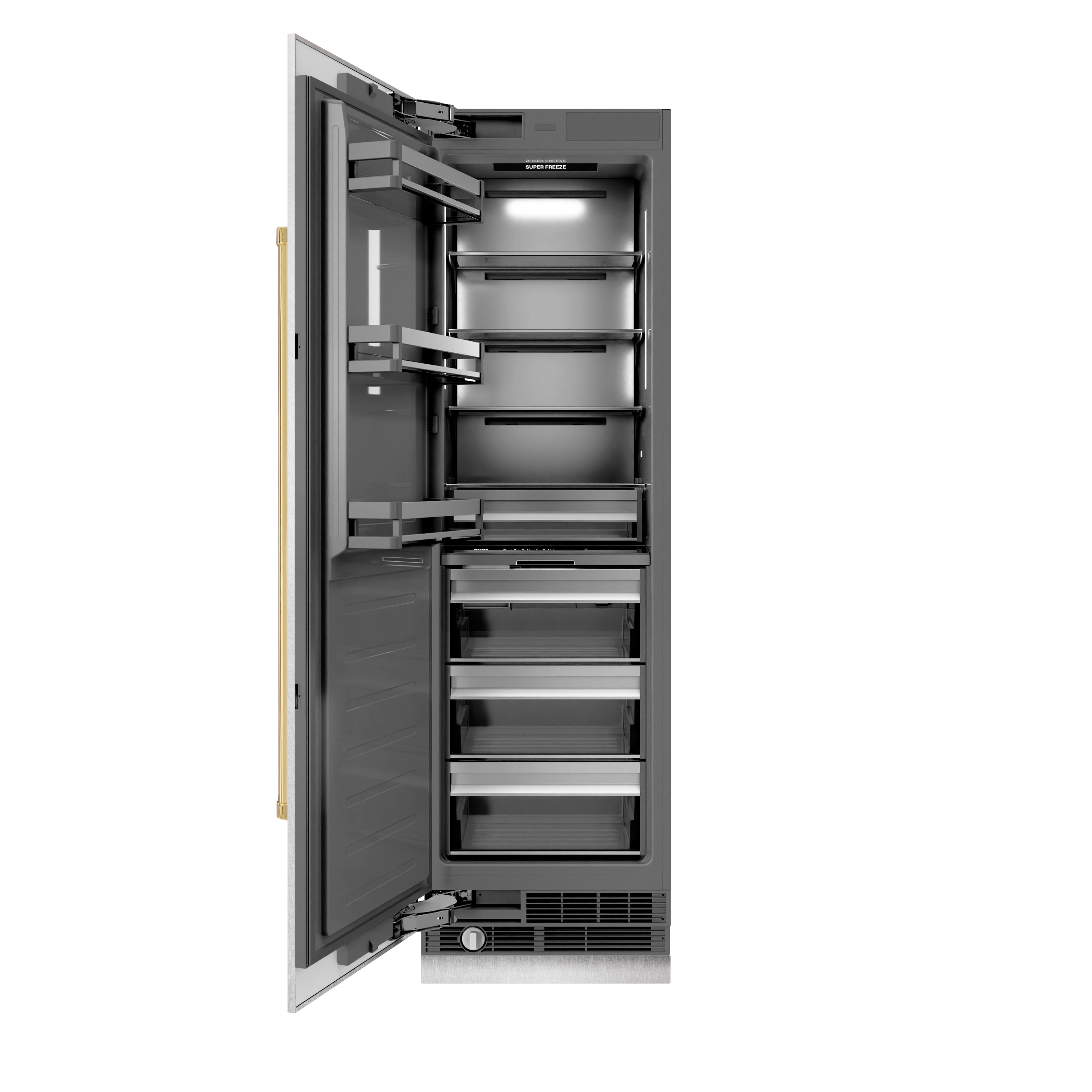 ZLINE ZLINE Autograph Edition 24 in. 12.4 cu. ft. Column Freezer in DuraSnow® Stainless Steel with Graphite Gray Interior and Polished Gold Accents (RCFVZ-SN-24-G)