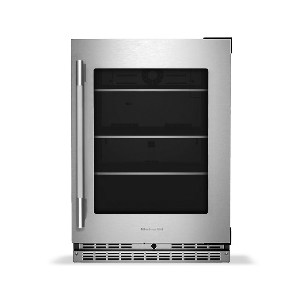 KitchenAid 24" Undercounter Refrigerator with Glass Door and Shelves with Metallic Accents