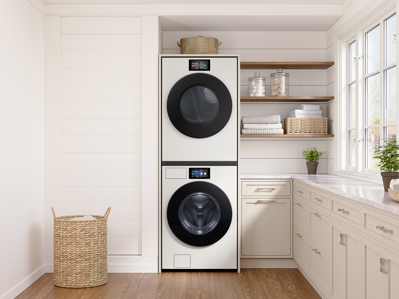 Model: WF90F53ADY | Samsung 5.3 cu. ft. Bespoke AI Ultra Capacity Front Load Washer with AI Home and AI OptiWash+ in Ivory