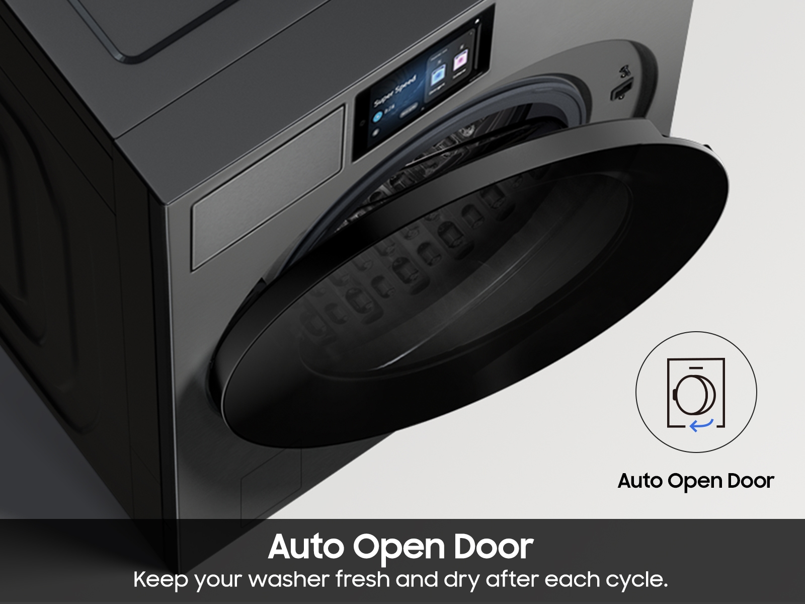 Model: WF90F53ADS | Samsung 5.3 cu. ft. Bespoke AI Ultra Capacity Front Load Washer with AI Home and AI OptiWash+ in Dark Steel