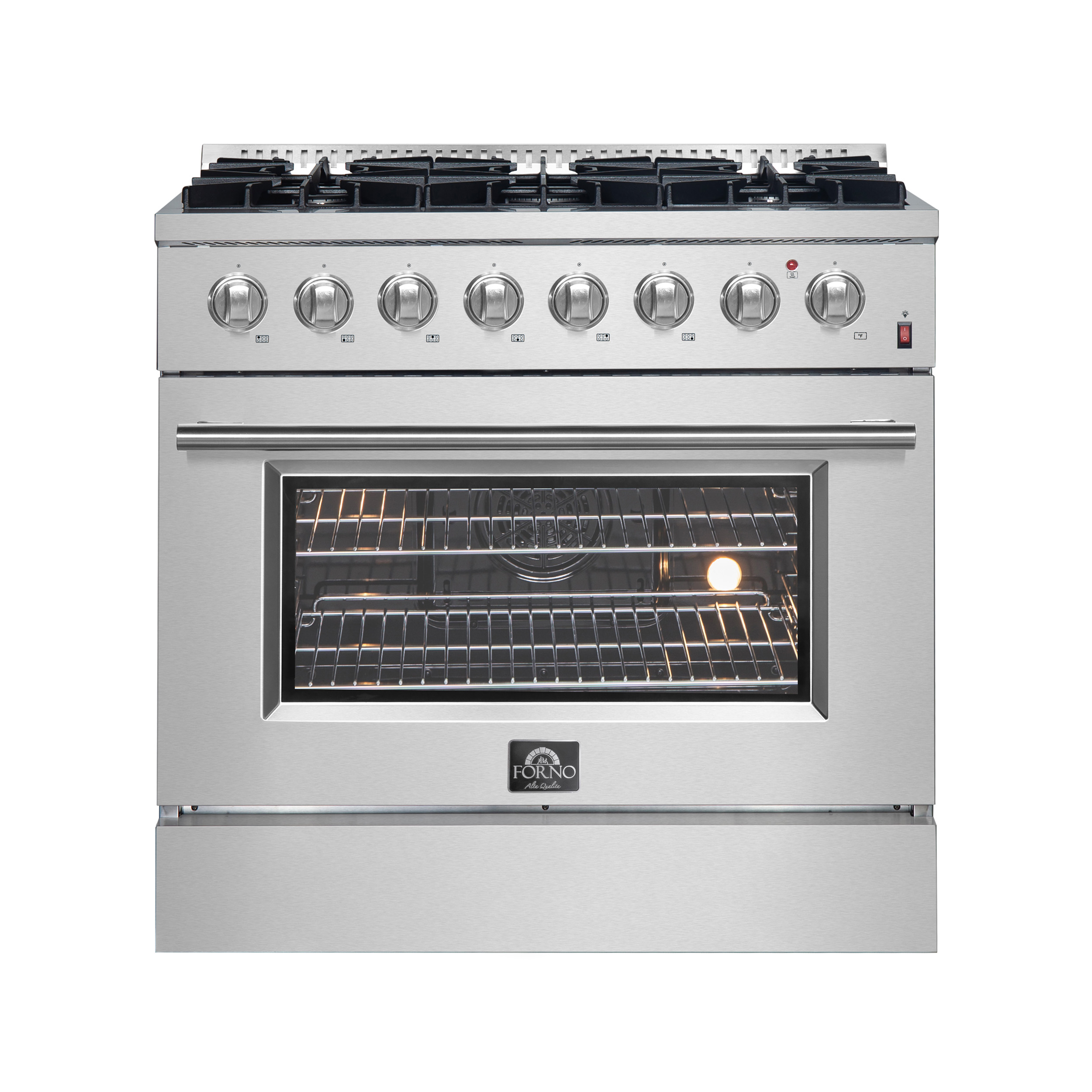Forno Marco 36-Inch Dual Fuel Range Stainless Steel, 6 Burners, 5.36 cu.ft. True Convection Oven