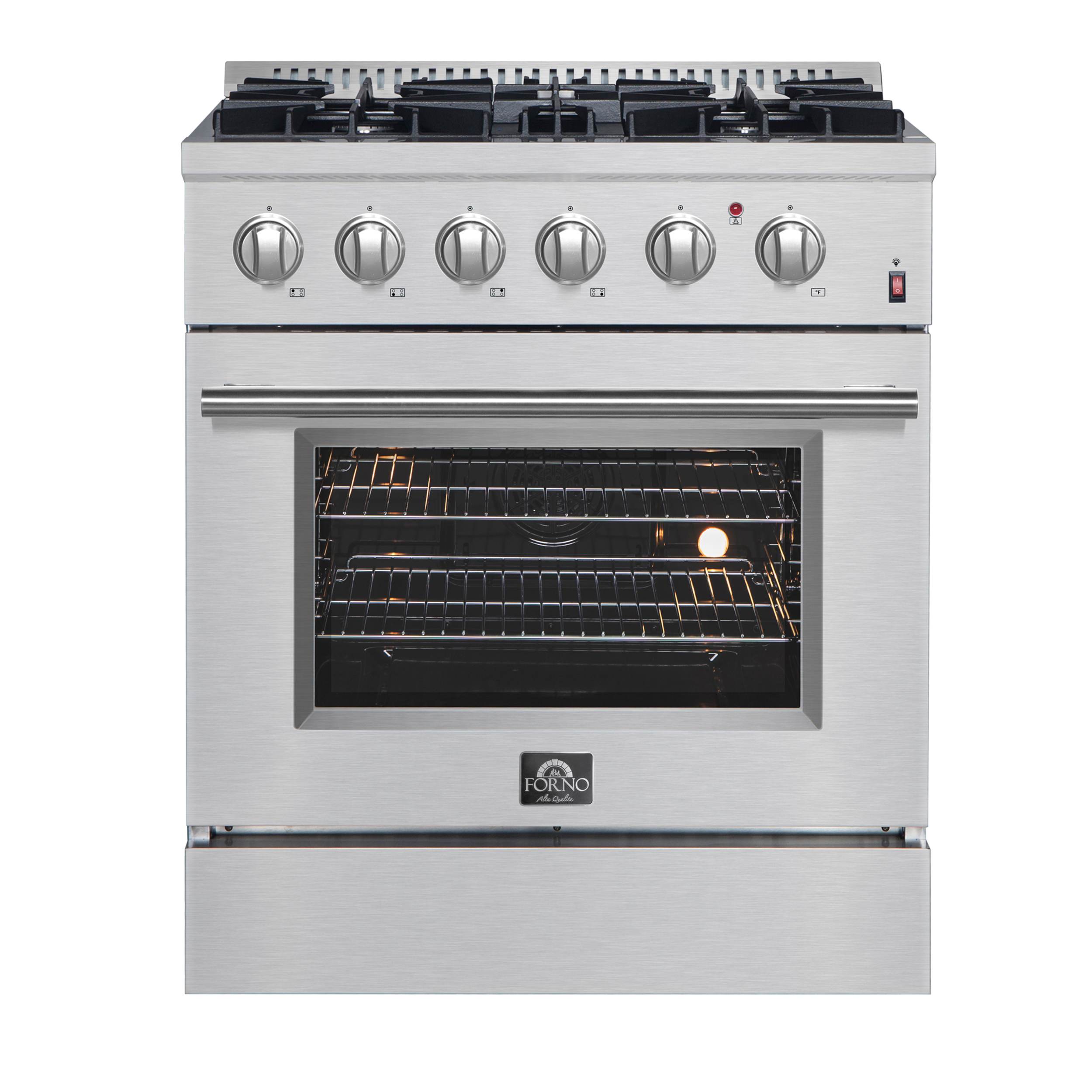 Forno Marco 30-inch Dual Fuel Range Stainless Steel, 4 Burners, 4.32 cu.ft. True Convection Oven