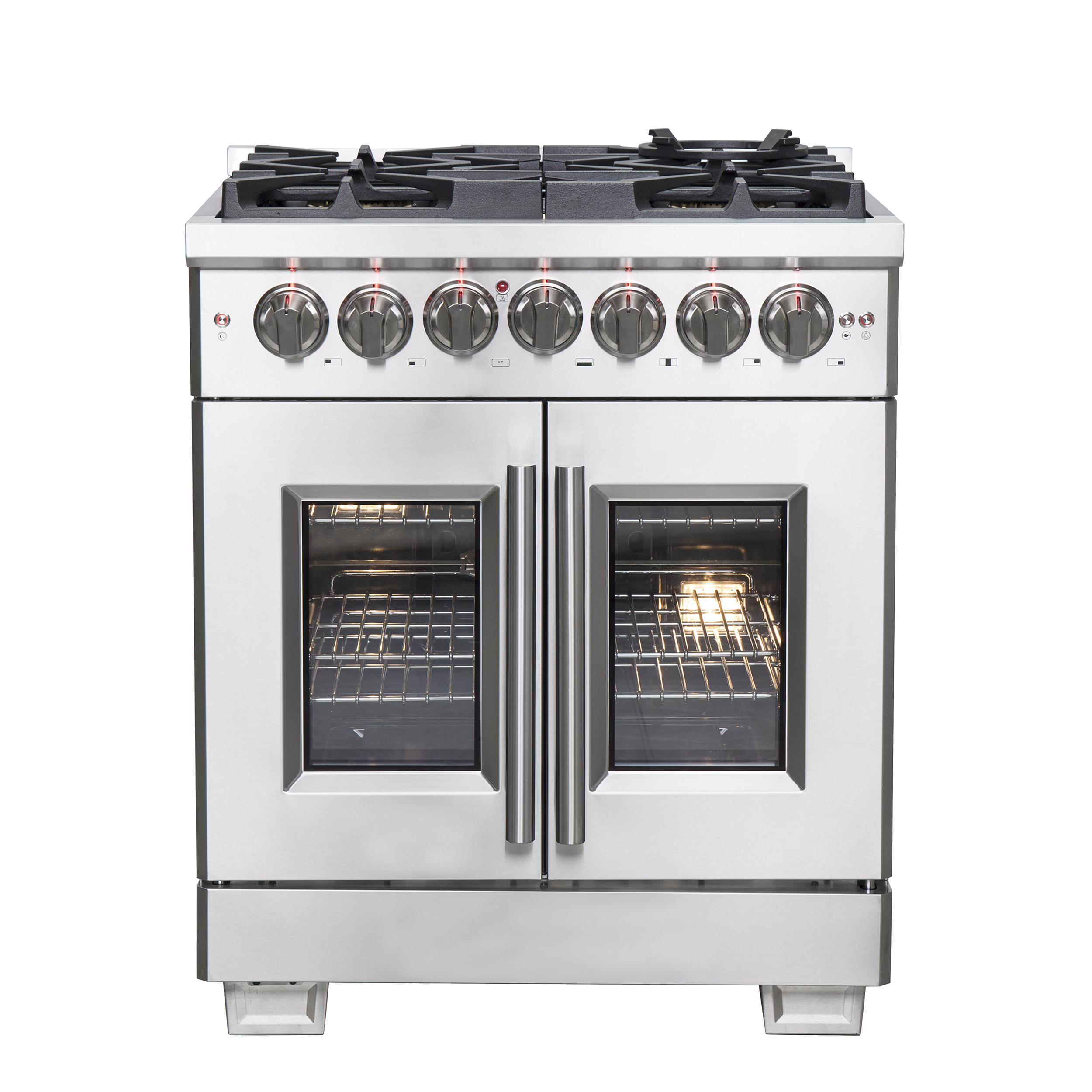 Forno Capriasca 30-inch French Door Dual Fuel Range Stainless Steel, 4.32 cu.ft. True Convection Oven