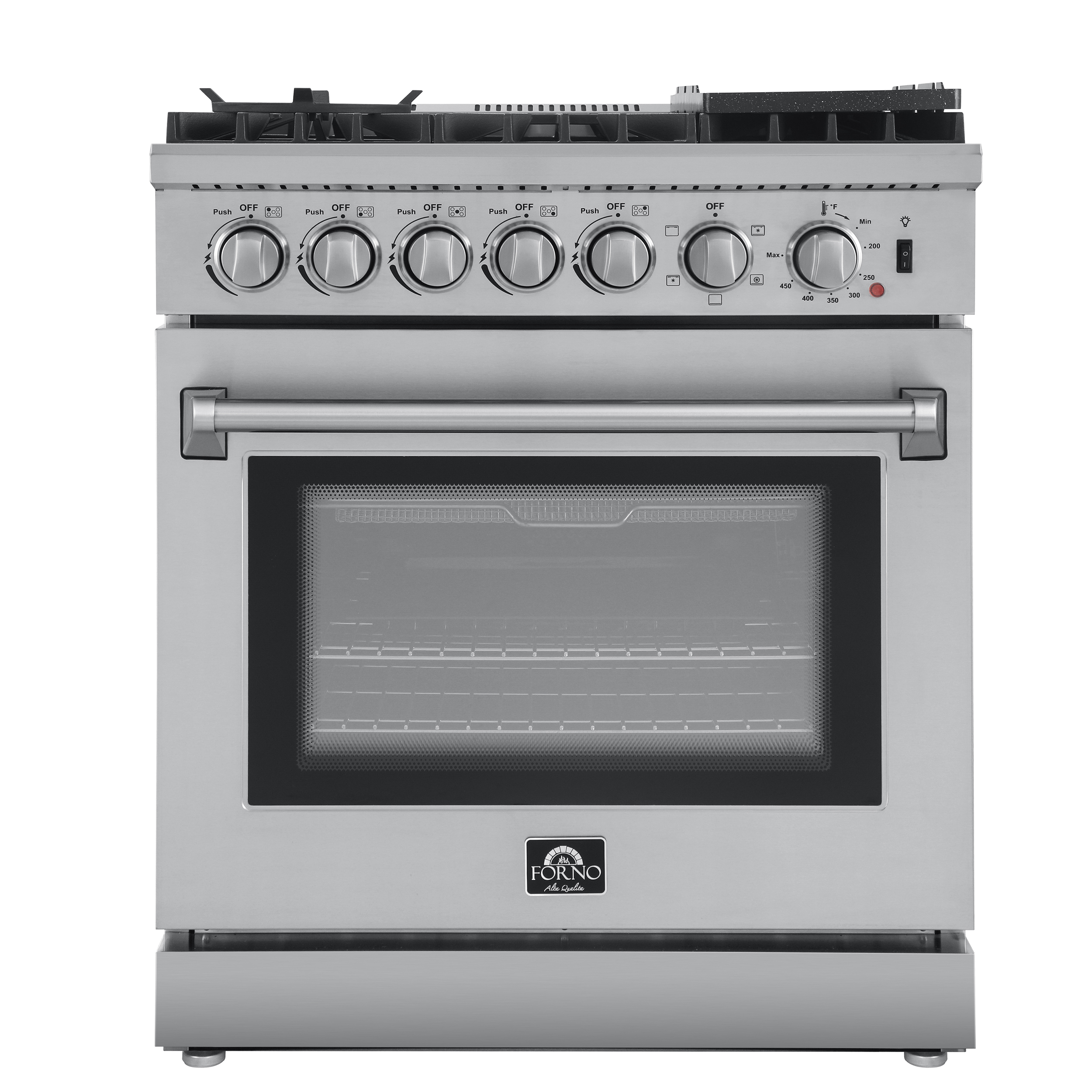 Forno Lazio 30-Inch Dual Fuel Range, 5 Burners, 4.32 cu.ft. True Convection Oven with Air Fryer & Griddle