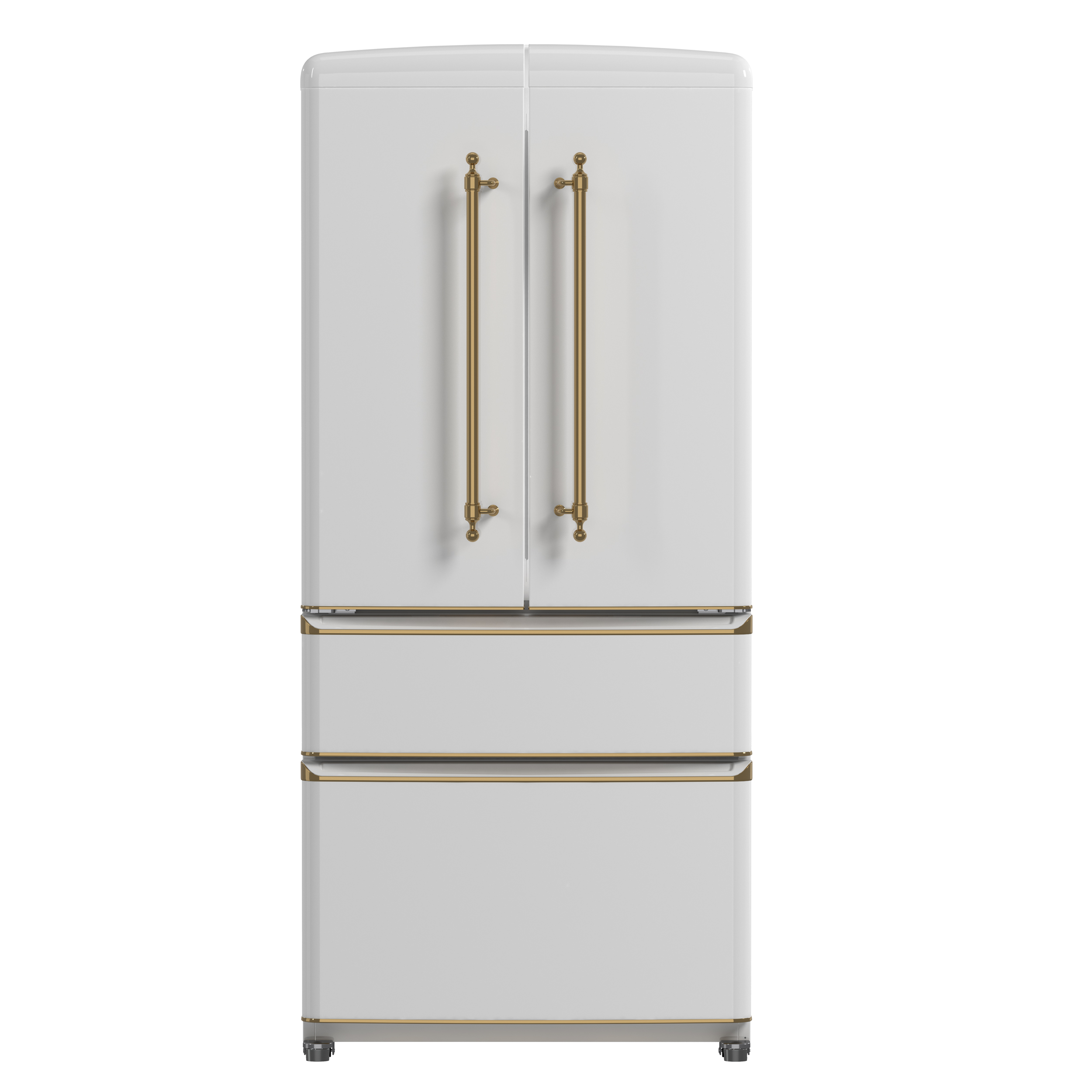 Forno Forno Luigi 18 cu.ft. French Door Refrigerator White, Antique Brass Handles