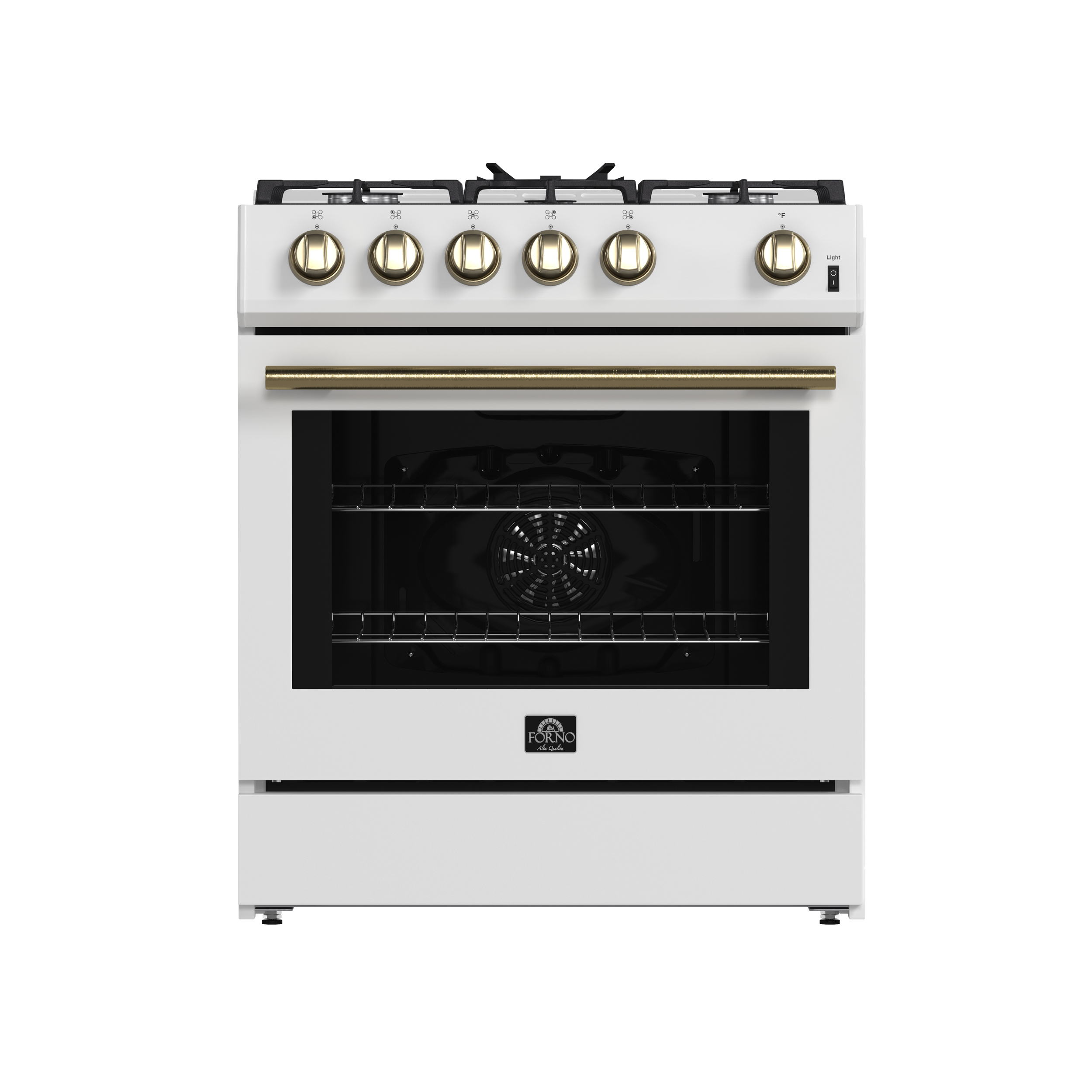 Forno Leonardo Espresso 30" White Gas Range, 5 Burners, 39 500 BTU, 5 cu.ft. Convection Oven