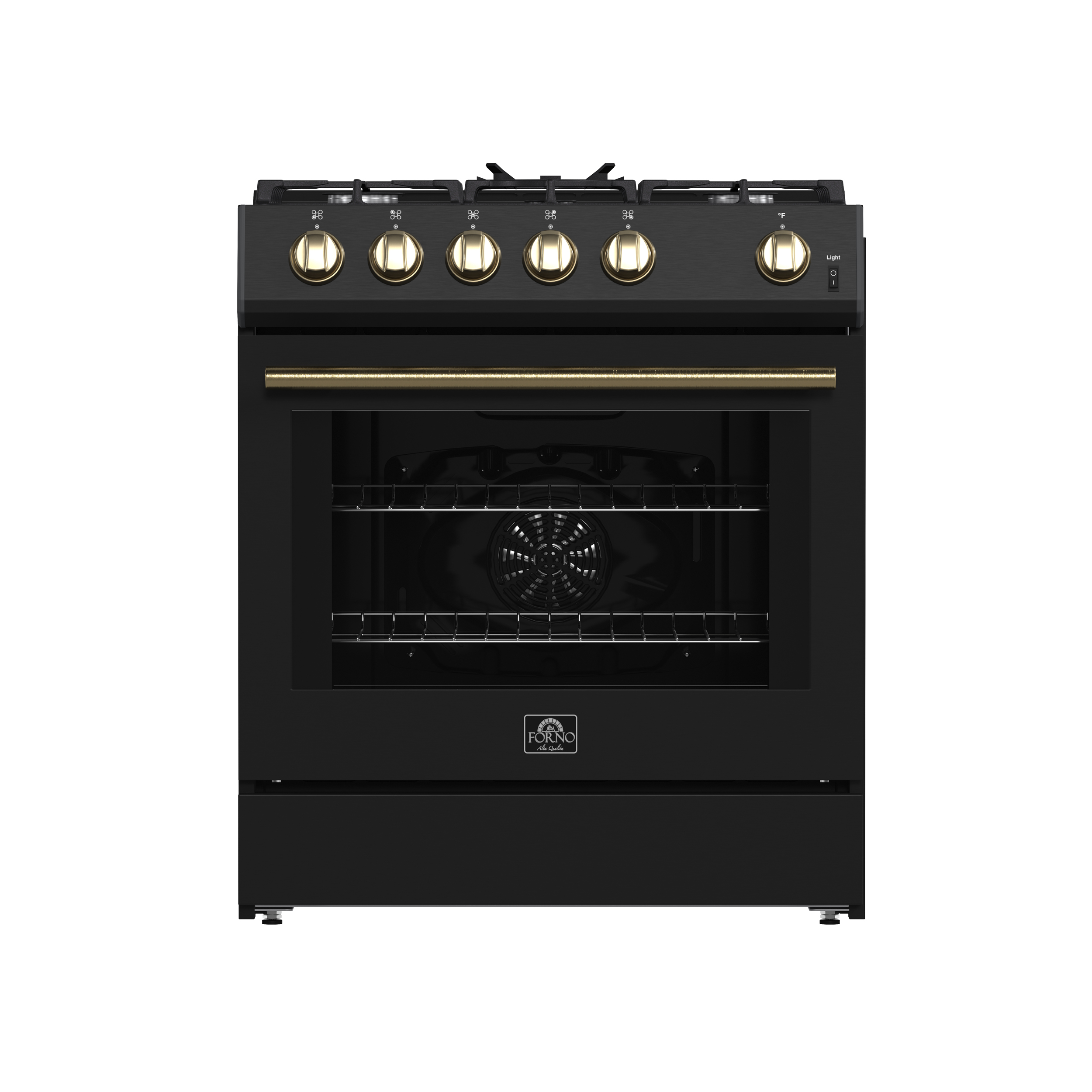 Forno Leonardo Espresso 30" Black Gas Range, 5 Burners, 39 500 BTU, 5 cu.ft. Convection Oven