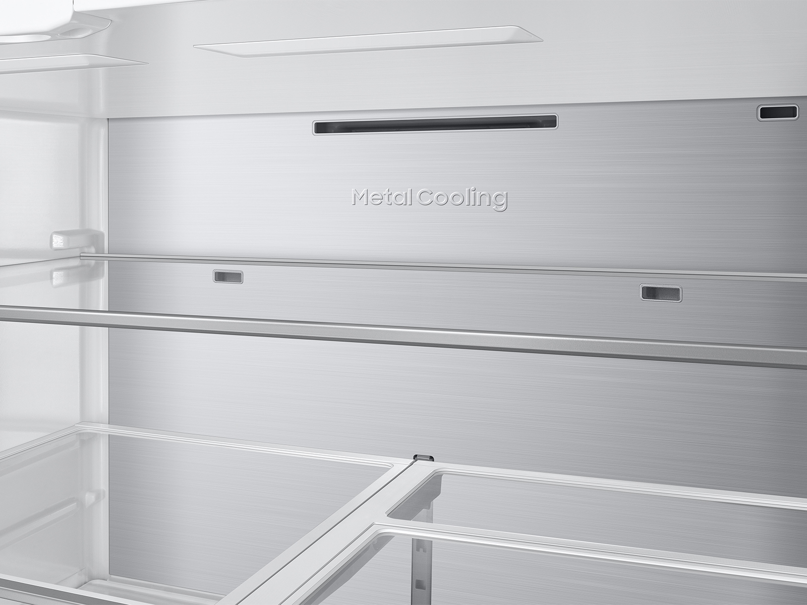 Model: RF90F23BECR | Samsung Bespoke 23 cu. ft. Counter Depth 4-Door French Door Refrigerator with AI Home & AI Vision Inside™ in Charcoal Glass and Stainless Steel