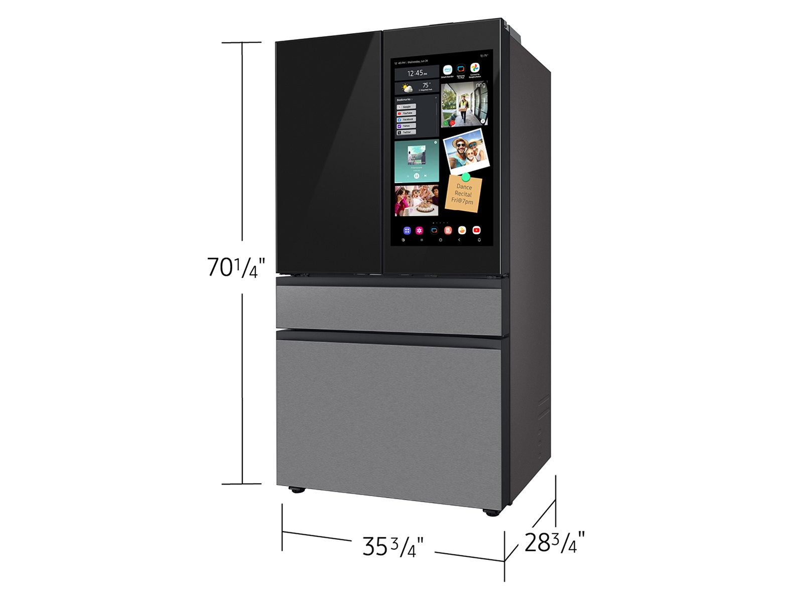 Bespoke 23 cu. ft. Counter Depth 4-Door French Door Refrigerator with AI Family Hub™+ & Inner Beverage Center™ in Charcoal Glass and Stainless Steel