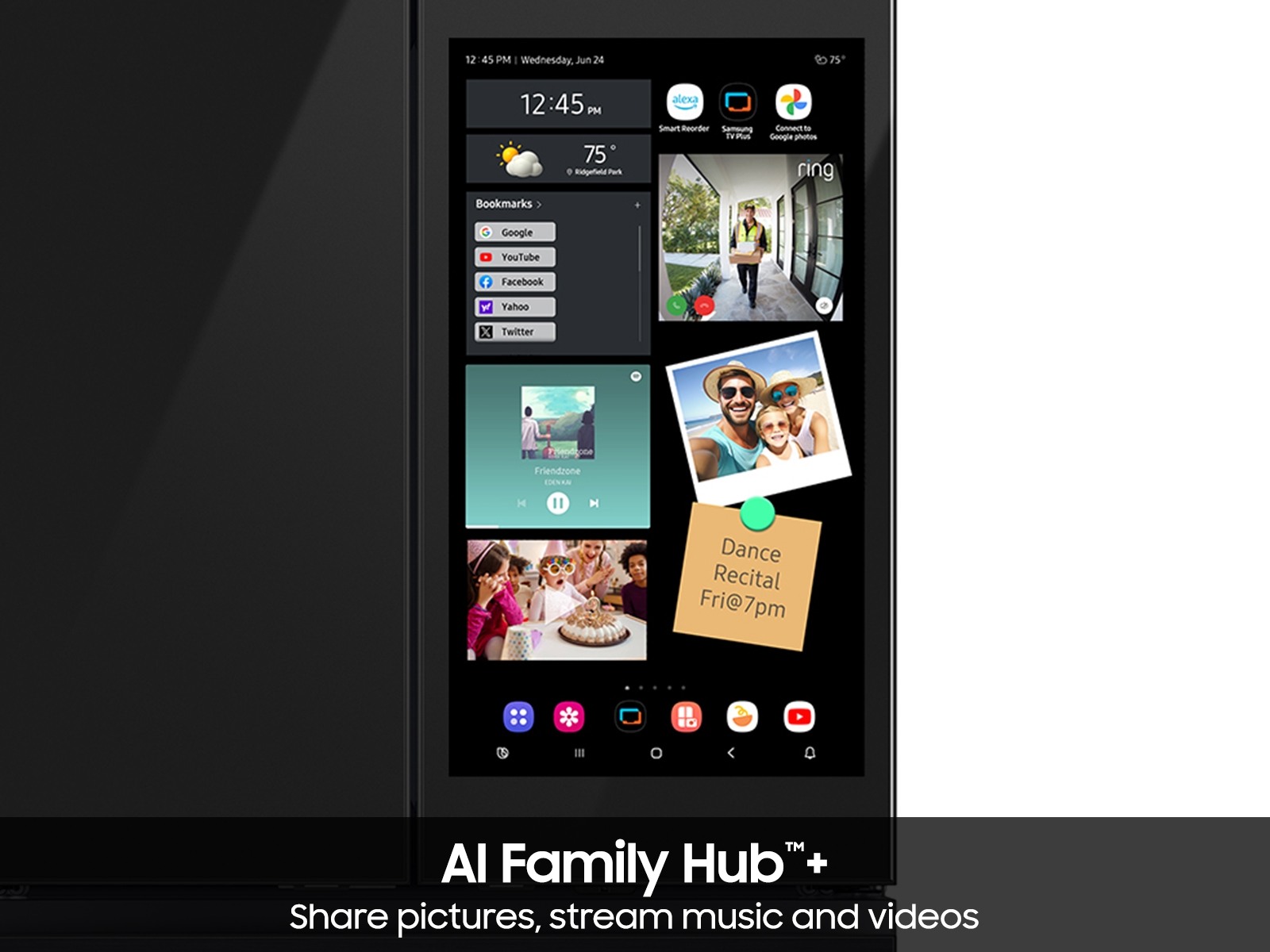 Bespoke 23 cu. ft. Counter Depth 4-Door French Door Refrigerator with AI Family Hub™+ & Inner Beverage Center™ in Charcoal Glass and Stainless Steel