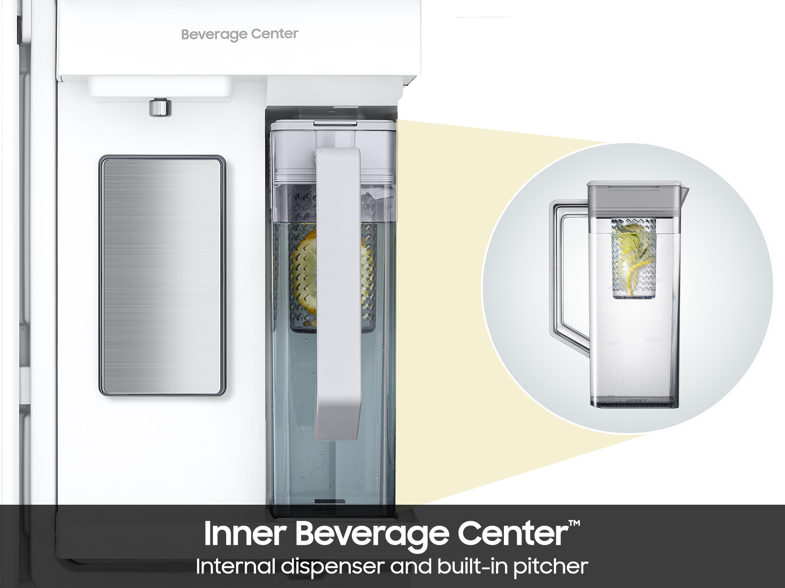 Bespoke 23 cu. ft. Counter Depth 4-Door French Door Refrigerator with AI Family Hub™+ & Inner Beverage Center™ in Charcoal Glass and Stainless Steel