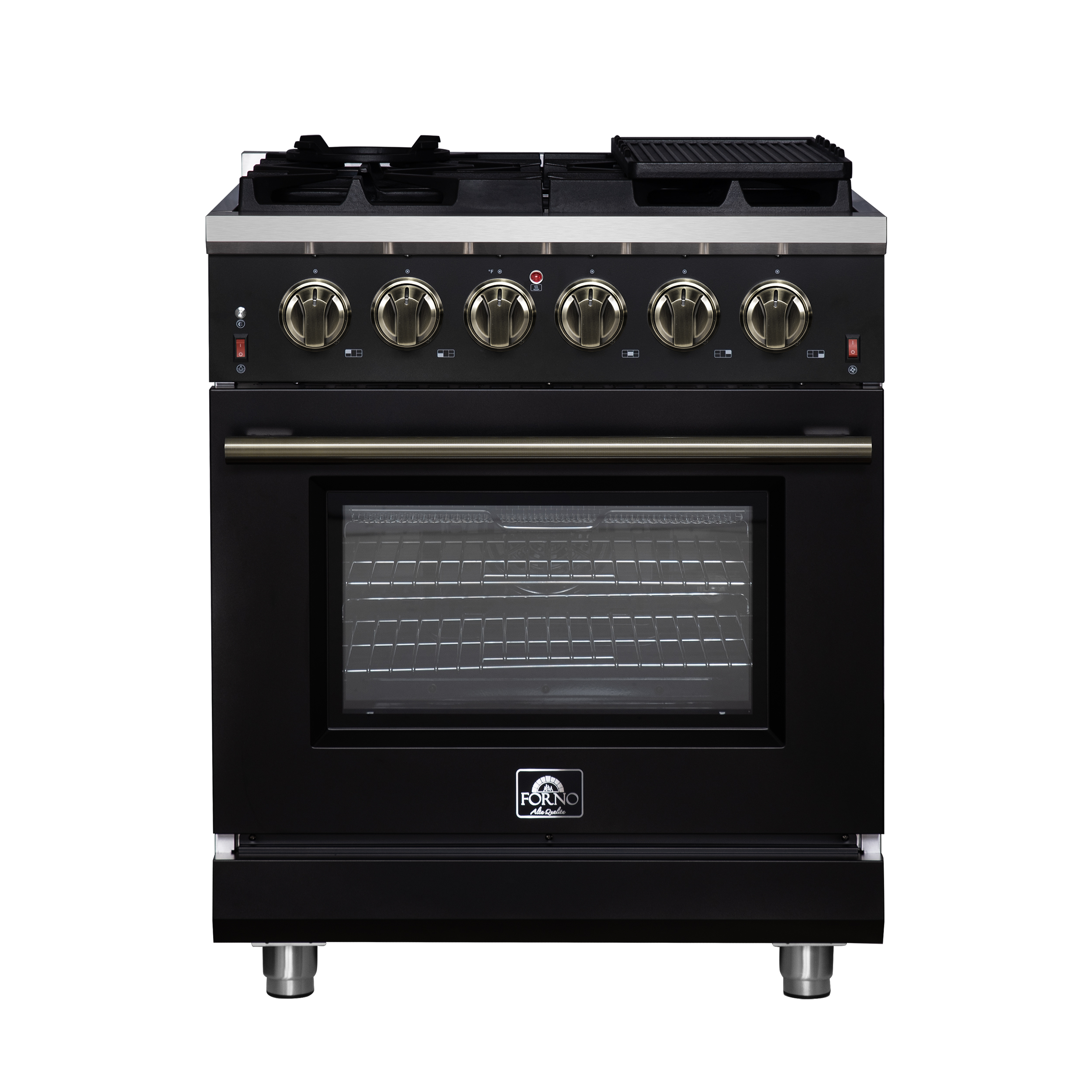 Forno Massimo 30-inch Gas Range in Black , 5 burners, 68,000 BTU, 4.32 cu. ft., Air Fryer, Griddle