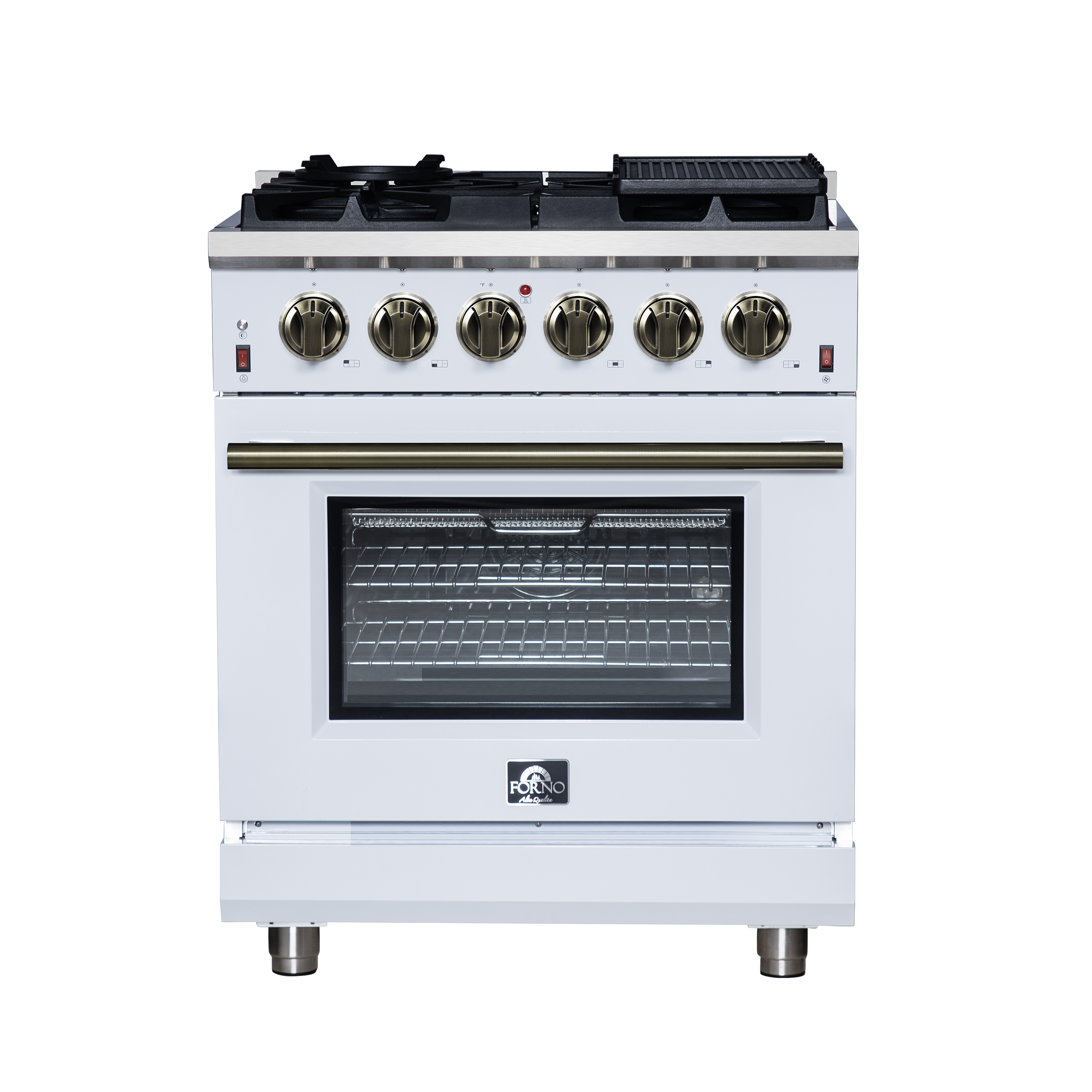 Forno Massimo 30-inch Gas Range White, 5 burners, 68,000 BTU, 4.32 cu. ft., Air Fryer, Griddle