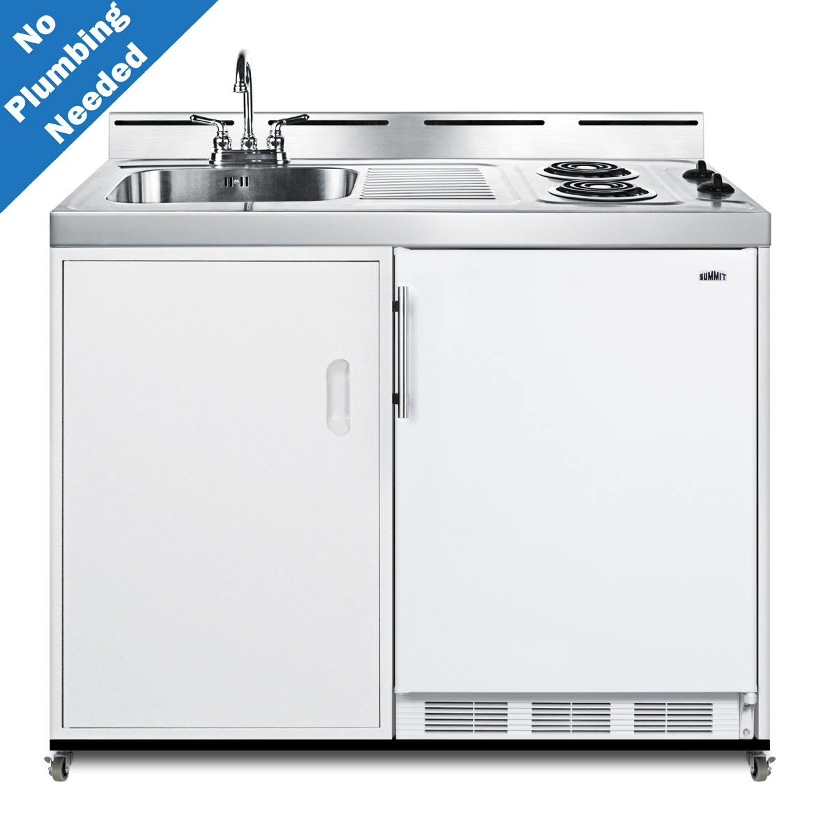 Summit 48 Wide Mobile All-In-One Kitchenette, No Plumbing Needed