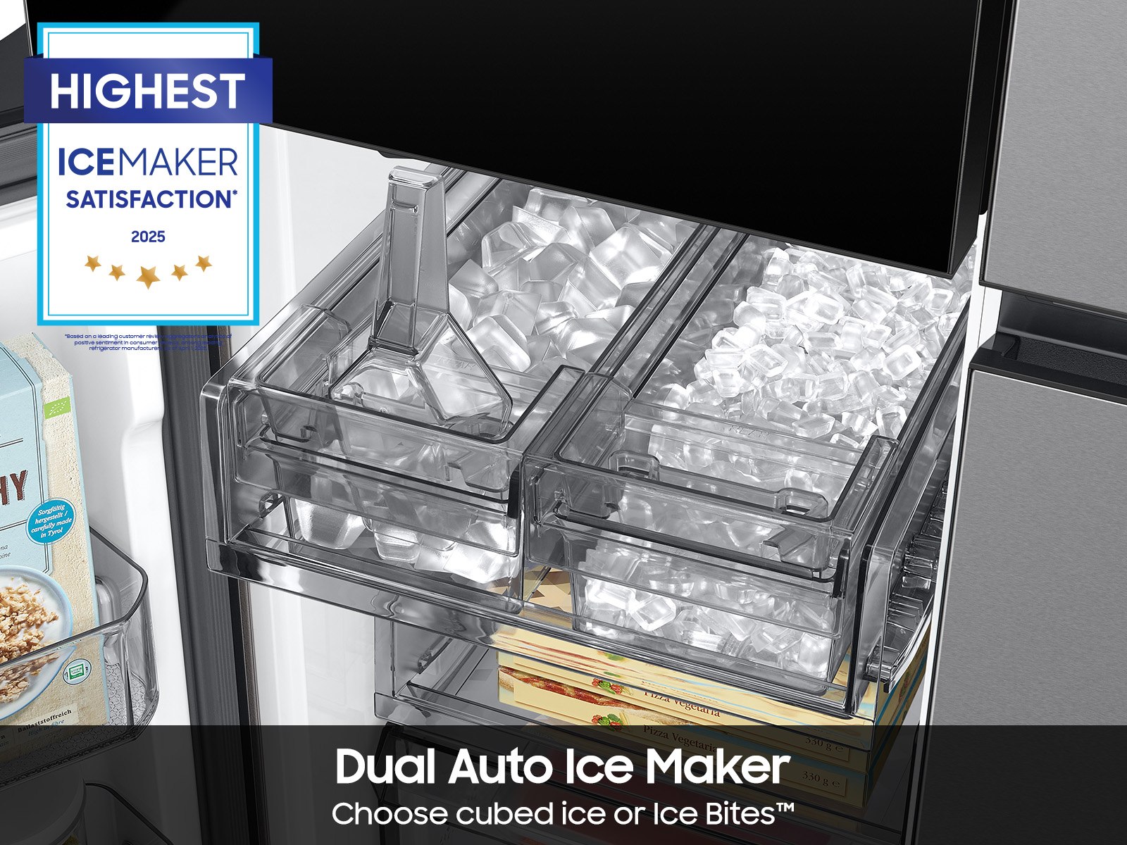 Model: RF23DB9700QL | Samsung Bespoke Counter Depth 4-Door Flex™ Refrigerator (23 cu. ft.) with Beverage Zone™ and Auto Open Door in Stainless Steel